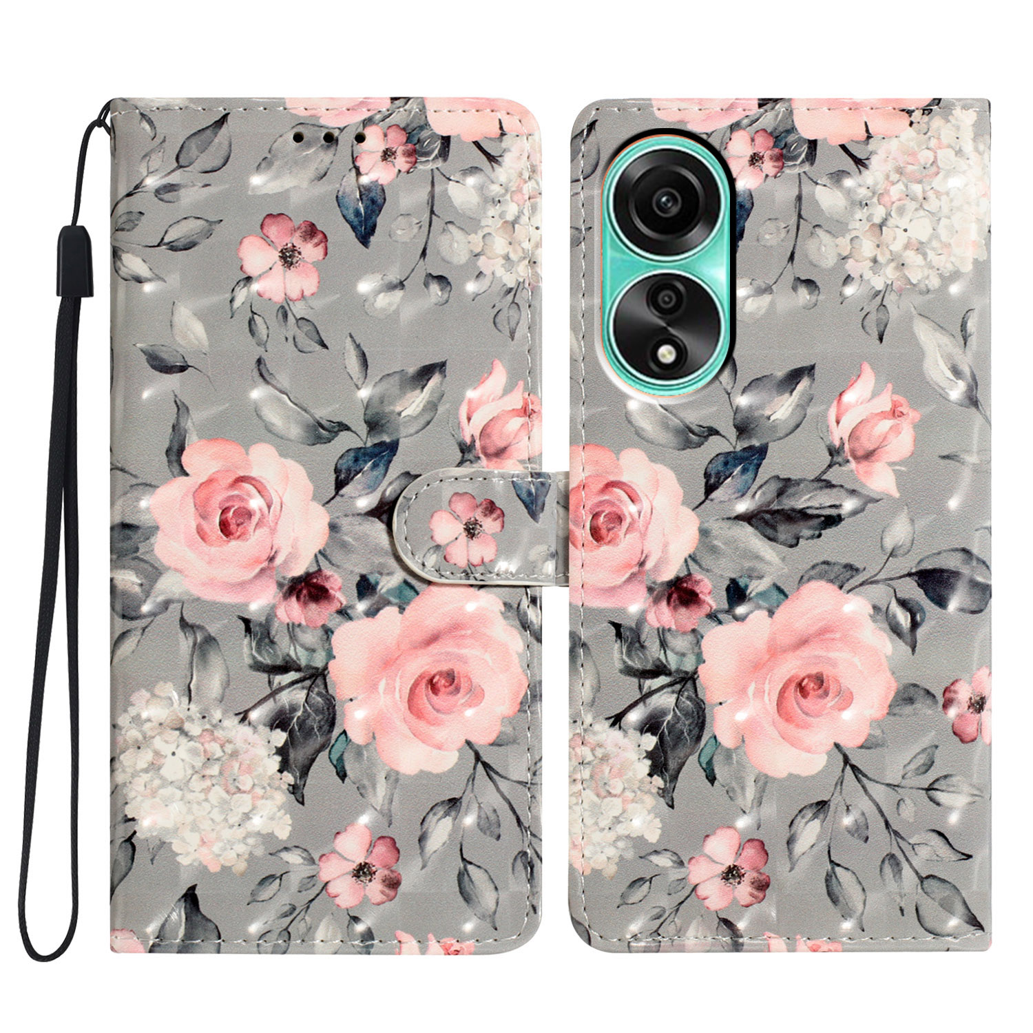 

Für Oppo A58 4G Hülle 3D Muster PU Leder Flip Protective Phone Cover - Blumen, Oppo A58 4G