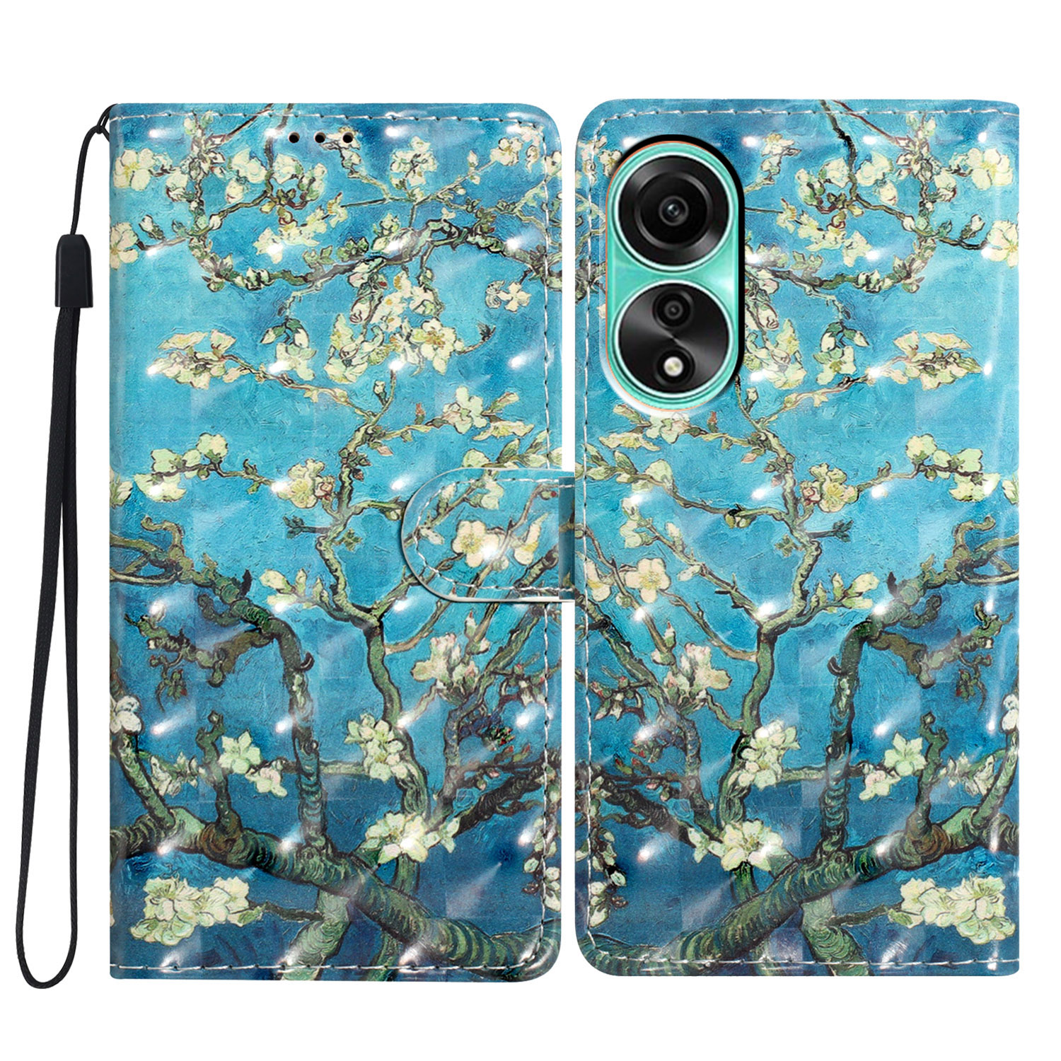 

Für Oppo A58 4G Hülle 3D Muster PU Leder Flip Protective Phone Cover - Aprikoseblüte, Oppo A58 4G