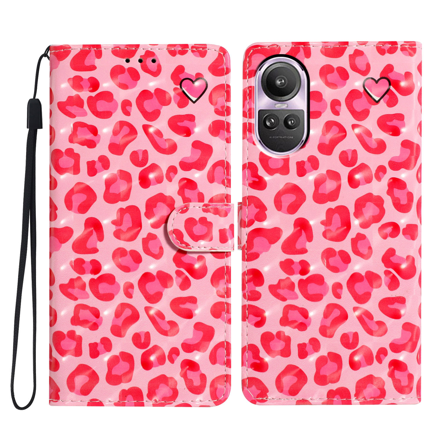 

Für Oppo Reno10 5G (global) / Reno10 Pro 5G (global) Hülle PU Leder 3D -muster Druck Telefonabdeckung - Rosa Leopardendruck, Oppo Reno10 5G (Global)