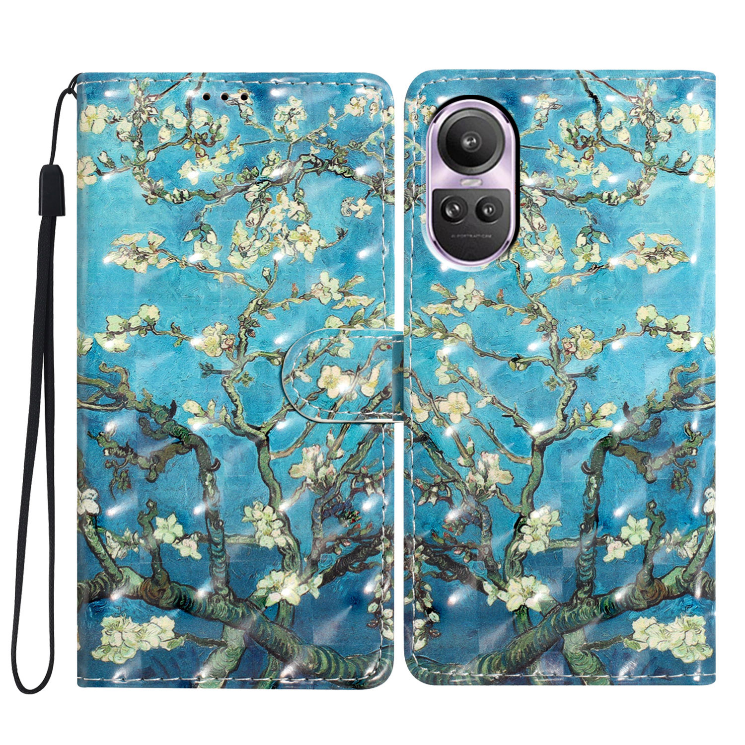 

Für Oppo Reno10 5G (global) / Reno10 Pro 5G (global) Hülle PU Leder 3D -muster Druck Telefonabdeckung - Aprikoseblüte, Oppo Reno10 5G (Global)