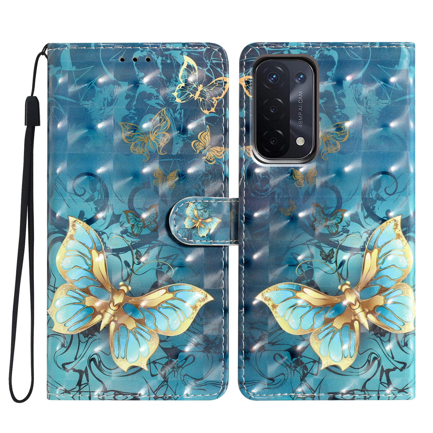 

Für Oppo A54 5G / A74 5G / A93 5G Hülle PU Leder 3D Muster Brieftasche Telefonabdeckung - Schmetterling, Oppo A74 5G