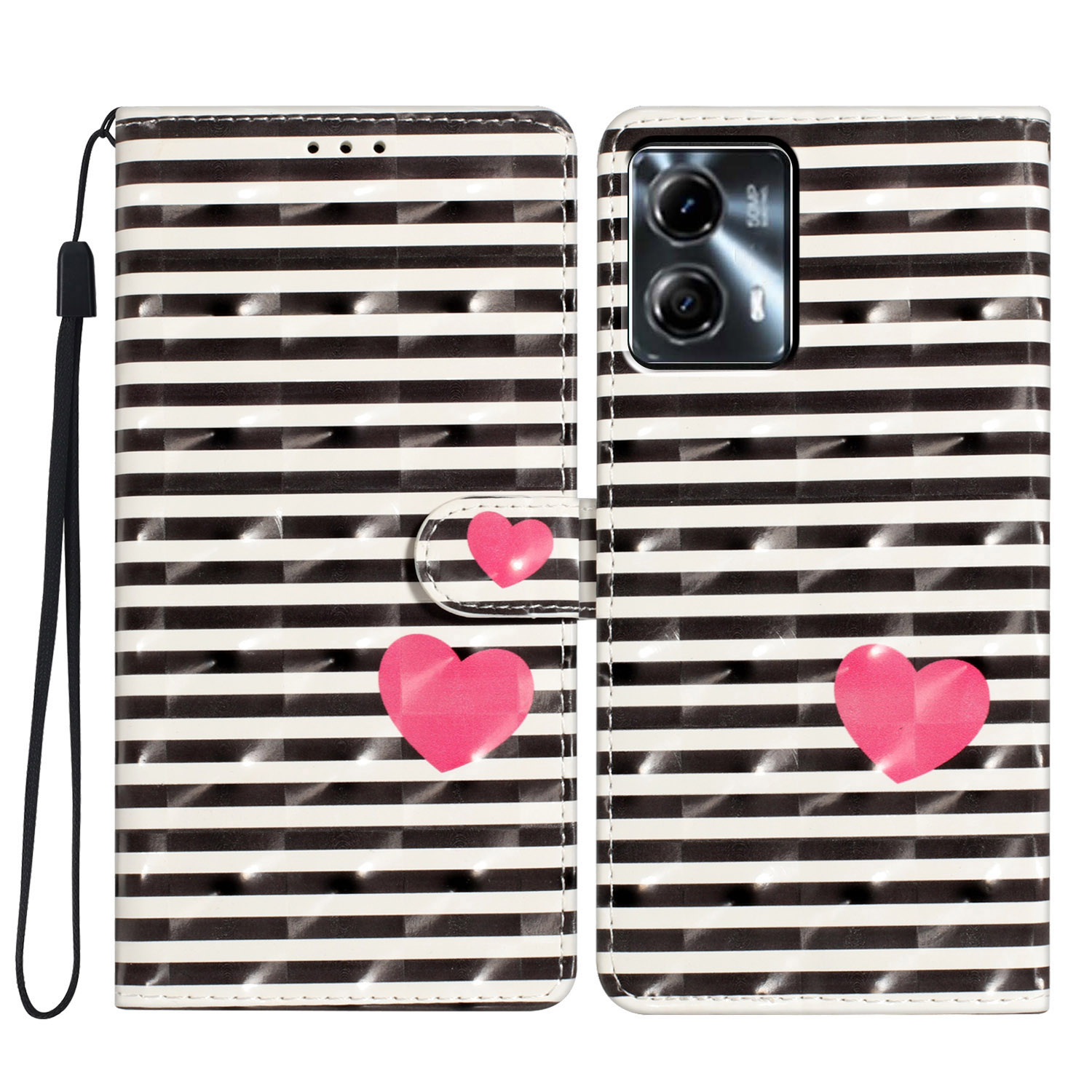 

Für Motorola Moto G73 5G Hülle PU Leder 3D Muster Magnetic Clasp Schocksicheres Telefonabdeckung - Streifen / Herz, Motorola Moto G73 5G