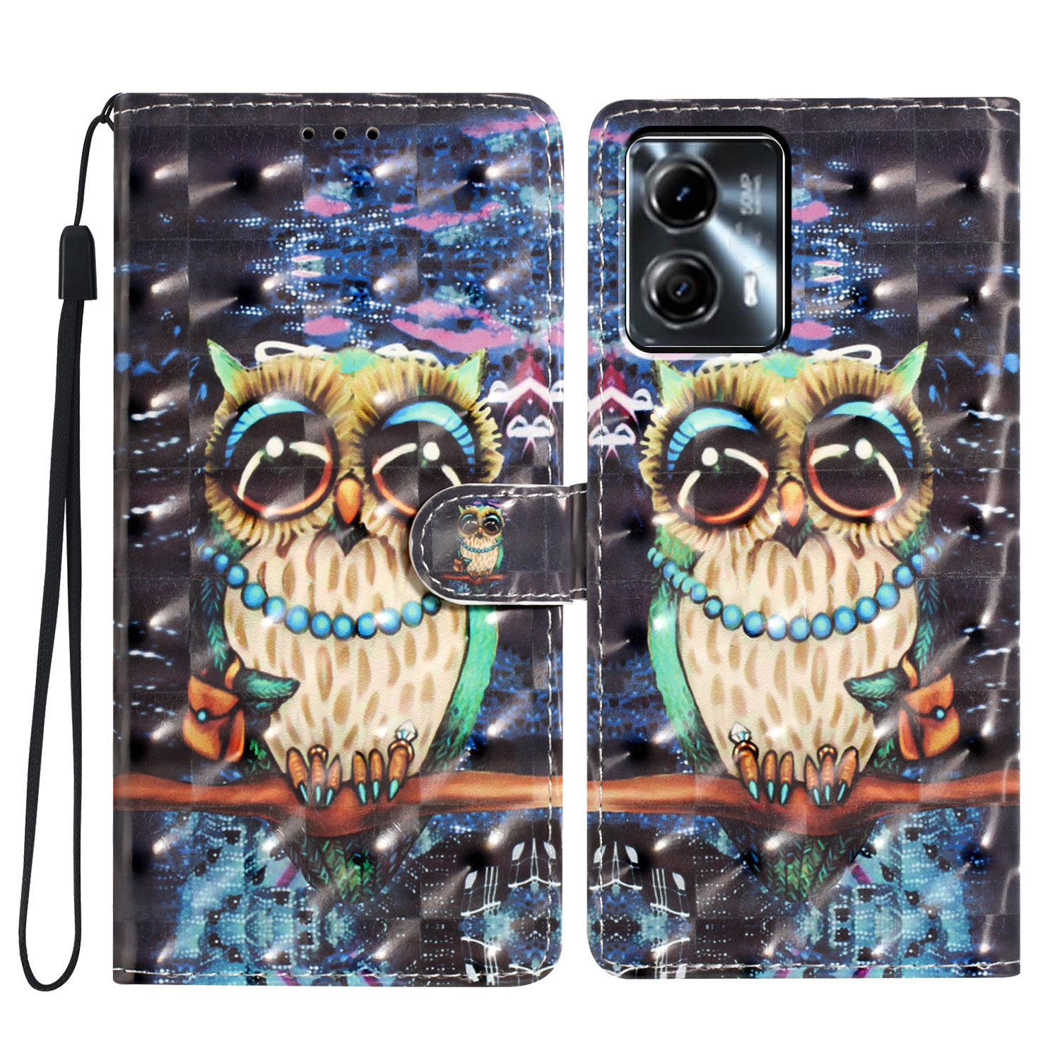 

Für Motorola Moto G73 5G Hülle PU Leder 3D Muster Magnetic Clasp Schocksicheres Telefonabdeckung - Eule, Motorola Moto G73 5G