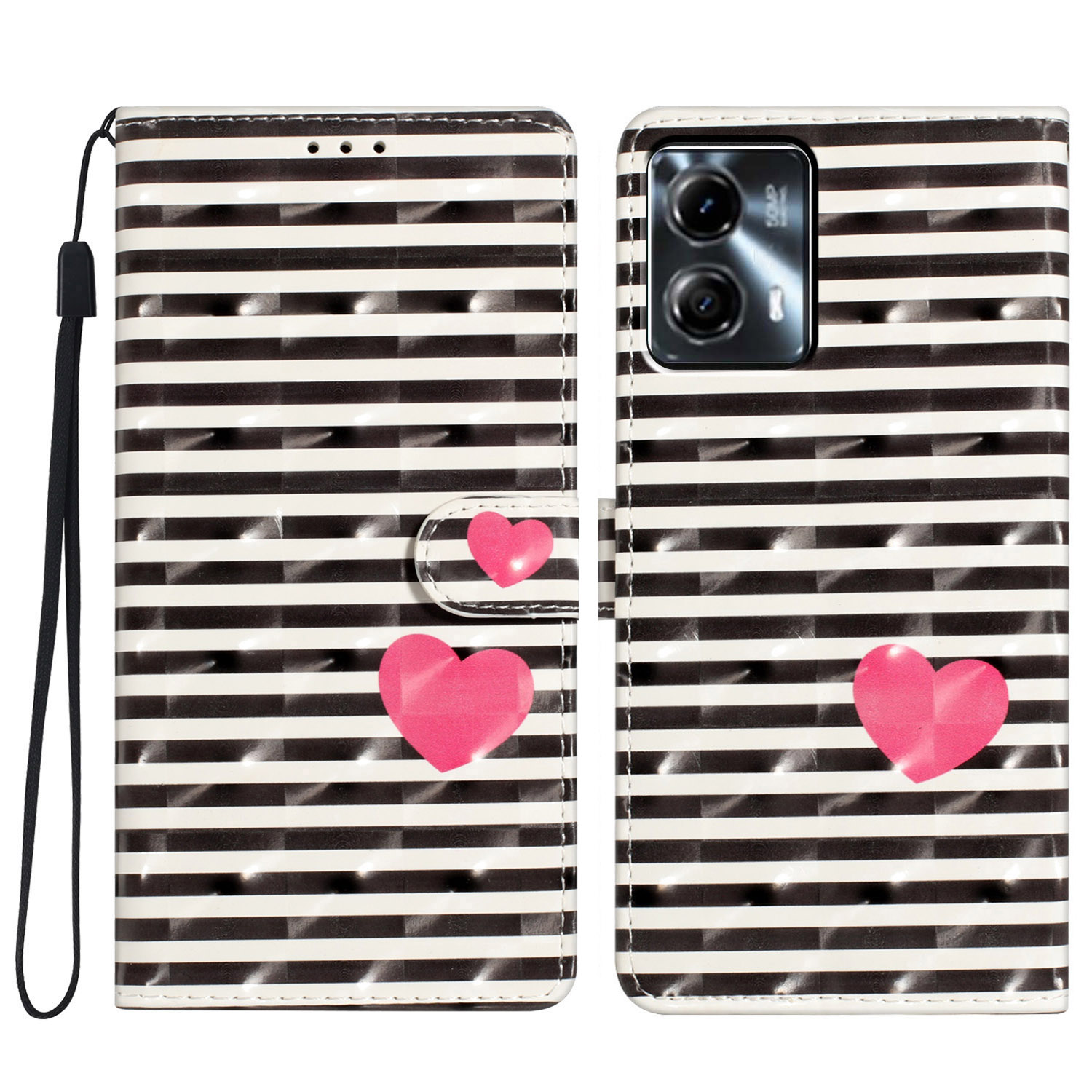 

Für Motorola Moto G53 5G Case Wallet Phone -abdeckung Mit 3D -musterdruck - Streifen / Herz, Motorola Moto G53 5G