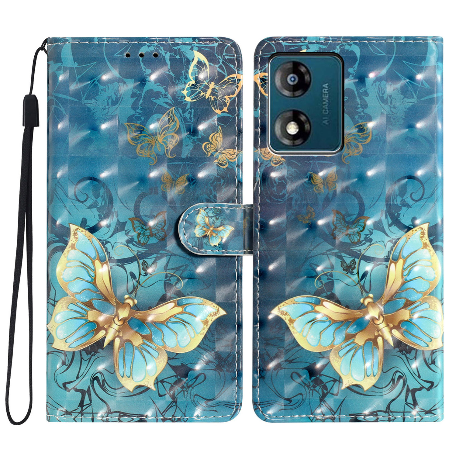 

Für Motorola Moto E13 4G Hülle 3D -muster -druckbrieftasche Lederabdeckung - Schmetterling, Motorola Moto E13 4G