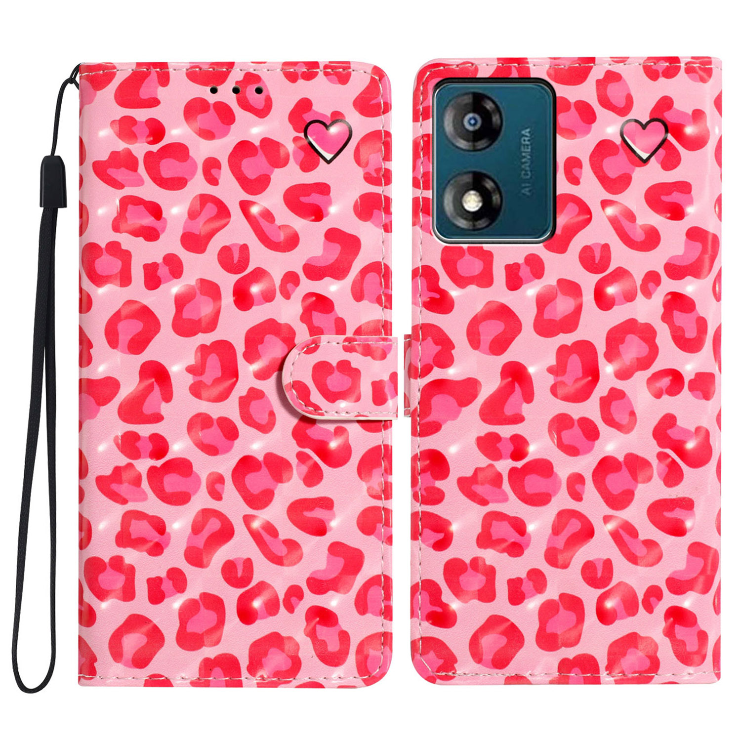 

Für Motorola Moto E13 4G Hülle 3D -muster -druckbrieftasche Lederabdeckung - Rosa Leopardendruck, Motorola Moto E13 4G