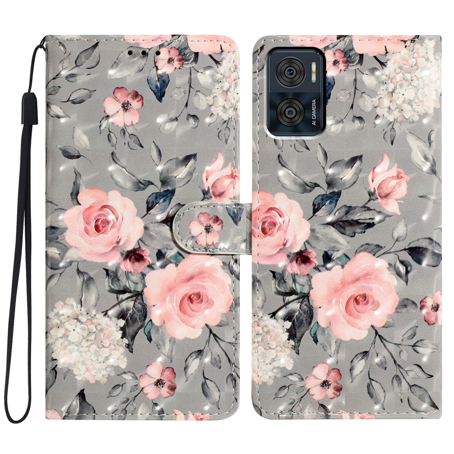 

Für Motorola Moto E22 4G Ledertasche 3D -muster -druckbrieftaschenabdeckung - Blumen, Motorola Moto E22 4G