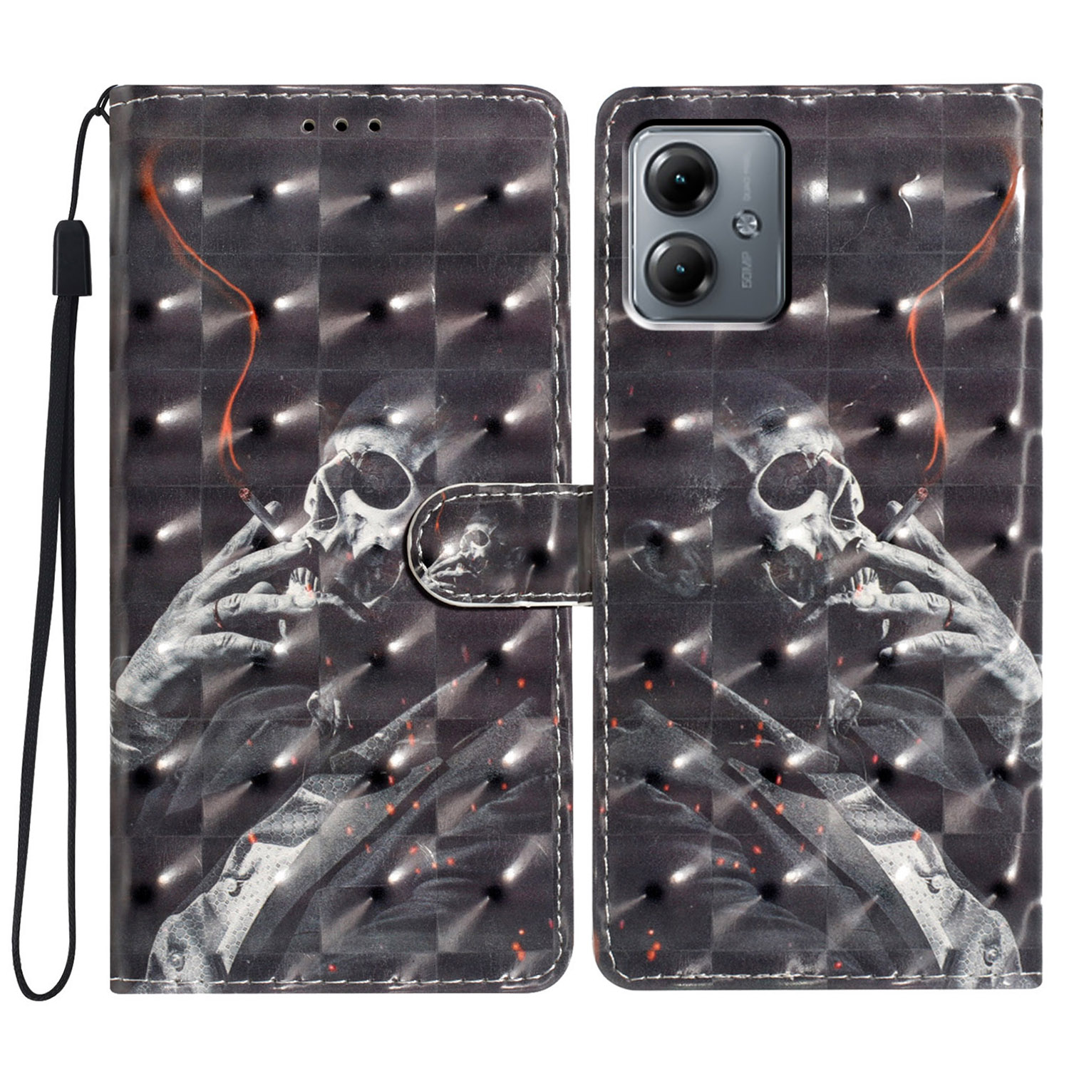 

Für Motorola Moto G14 4G Hülle 3D -muster -druckleder -leder -telefonabdeckung - Rauchskelett, Motorola Moto G14 4G