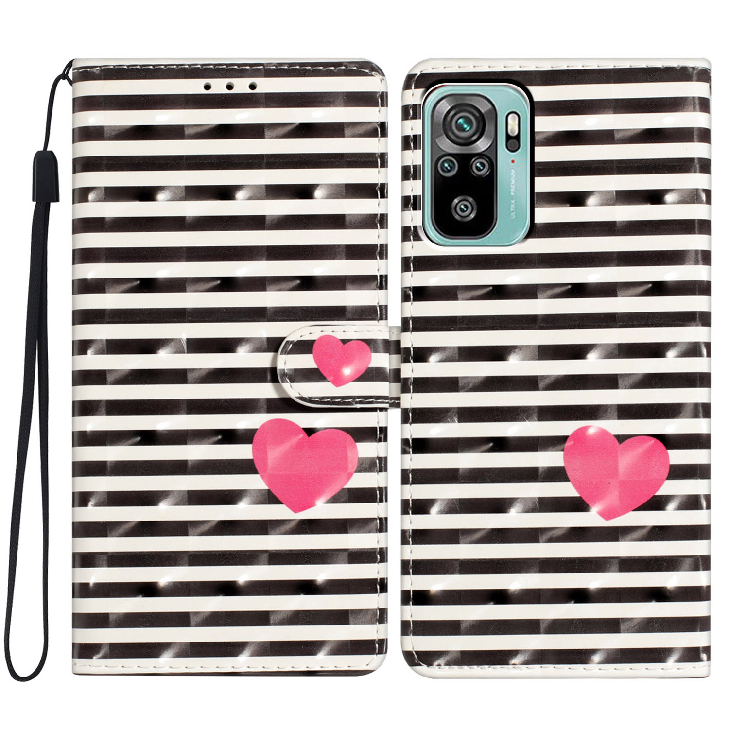 

Für Xiaomi Redmi Note 10 4g / Hinweis 10S 4G Case 3D Muster Wallet Telefonabdeckung - Streifen / Herz, Xiaomi Redmi Note 10 4G