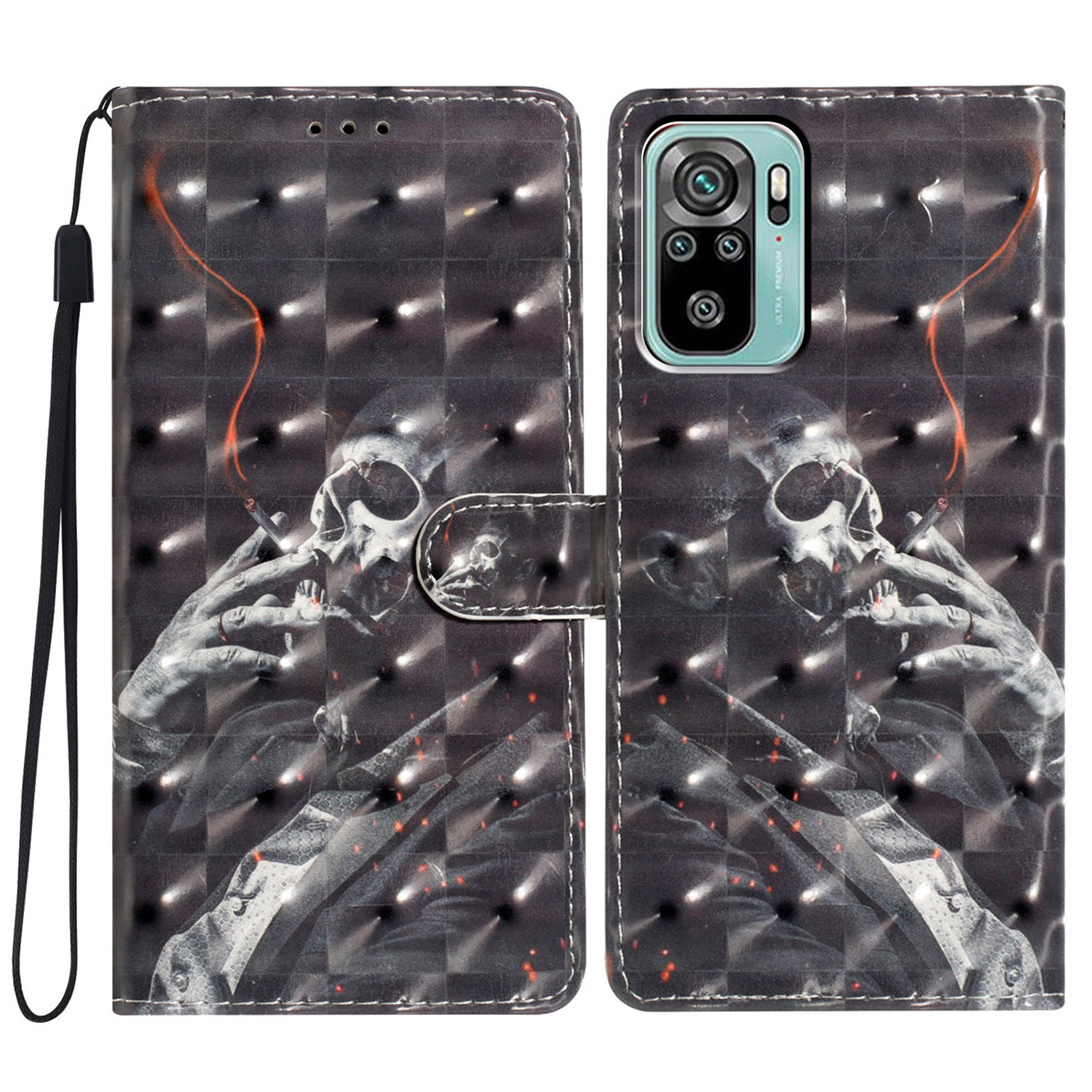 

Für Xiaomi Redmi Note 10 4g / Hinweis 10S 4G Case 3D Muster Wallet Telefonabdeckung - Rauchskelett, Xiaomi Redmi Note 10 4G