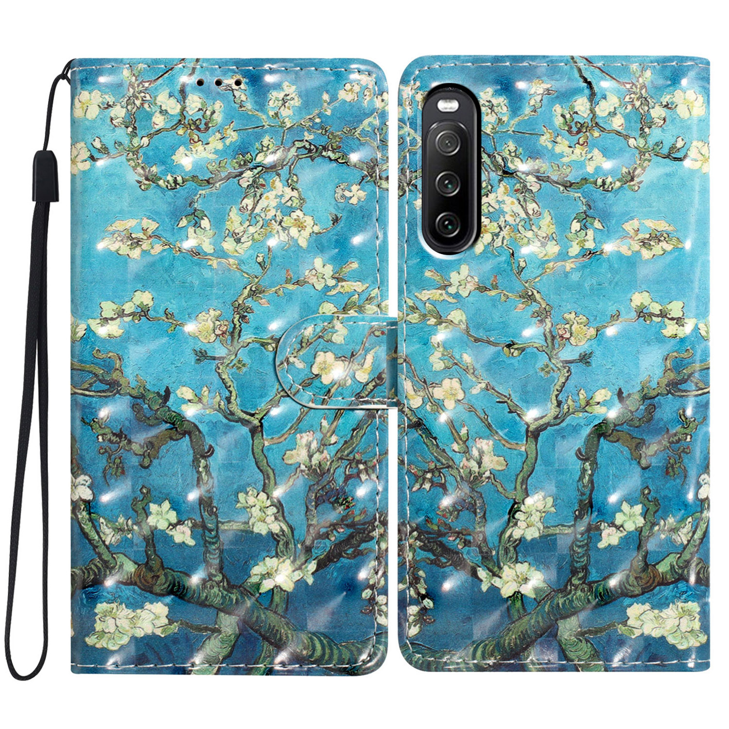 

Für Sony Xperia 10 V Case PU Leder 3D Muster Druckphase - Aprikoseblüte, Sony Xperia 10 V