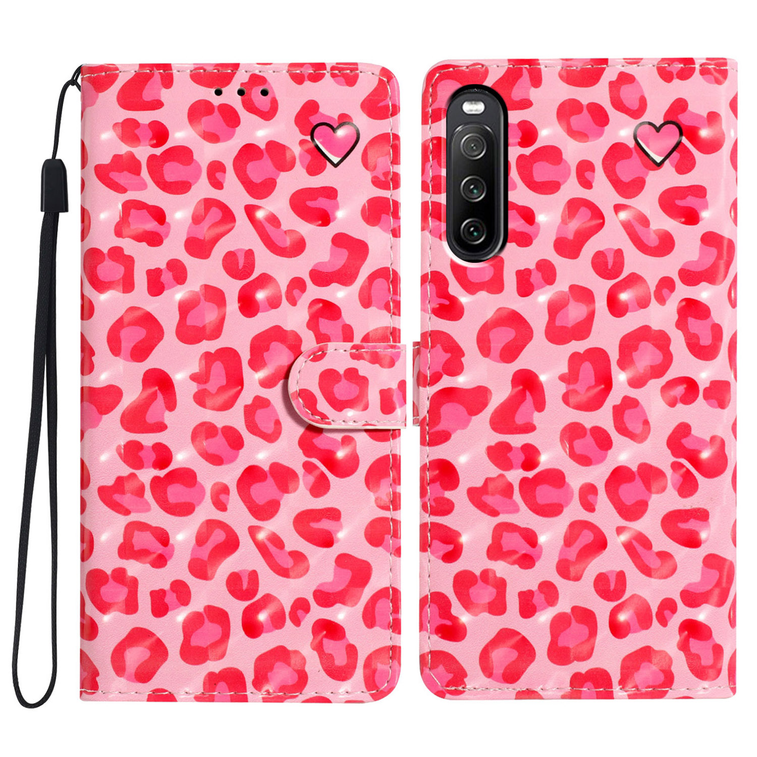 

Für Sony Xperia 10 V Case PU Leder 3D Muster Druckphase - Rosa Leopardendruck, Sony Xperia 10 V