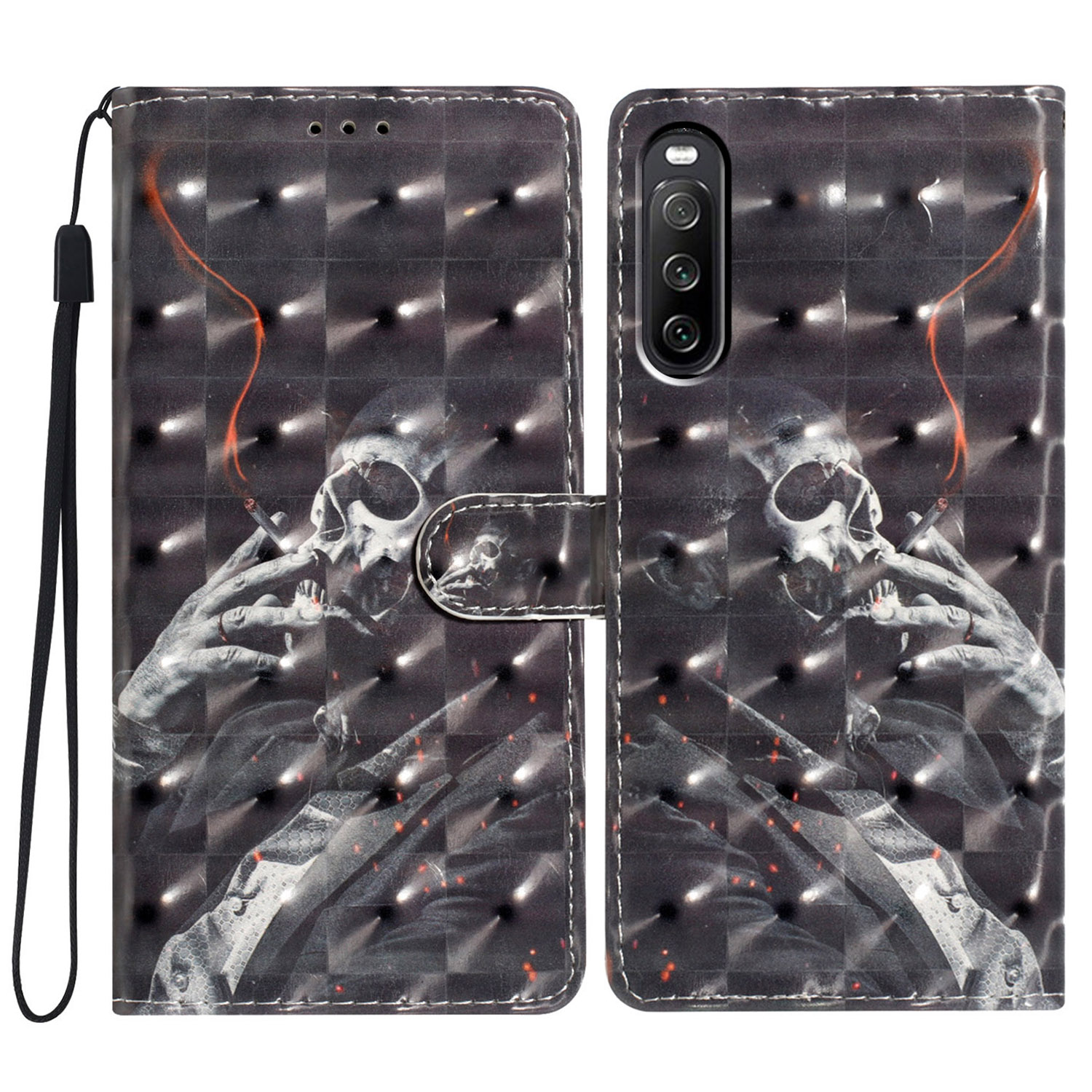 

Für Sony Xperia 10 V Case PU Leder 3D Muster Druckphase - Rauchskelett, Sony Xperia 10 V