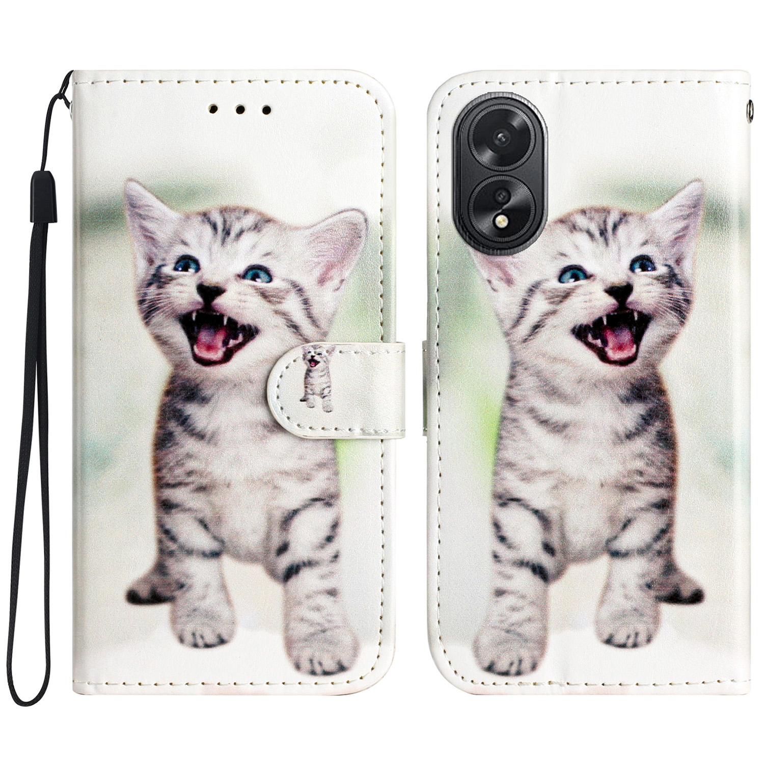 

Für Oppo A38 4g / A58 4G Gehäusemuster Gedrucktes Folio -pu -leder -telefonabdeckung - Katze, Oppo A38 4G