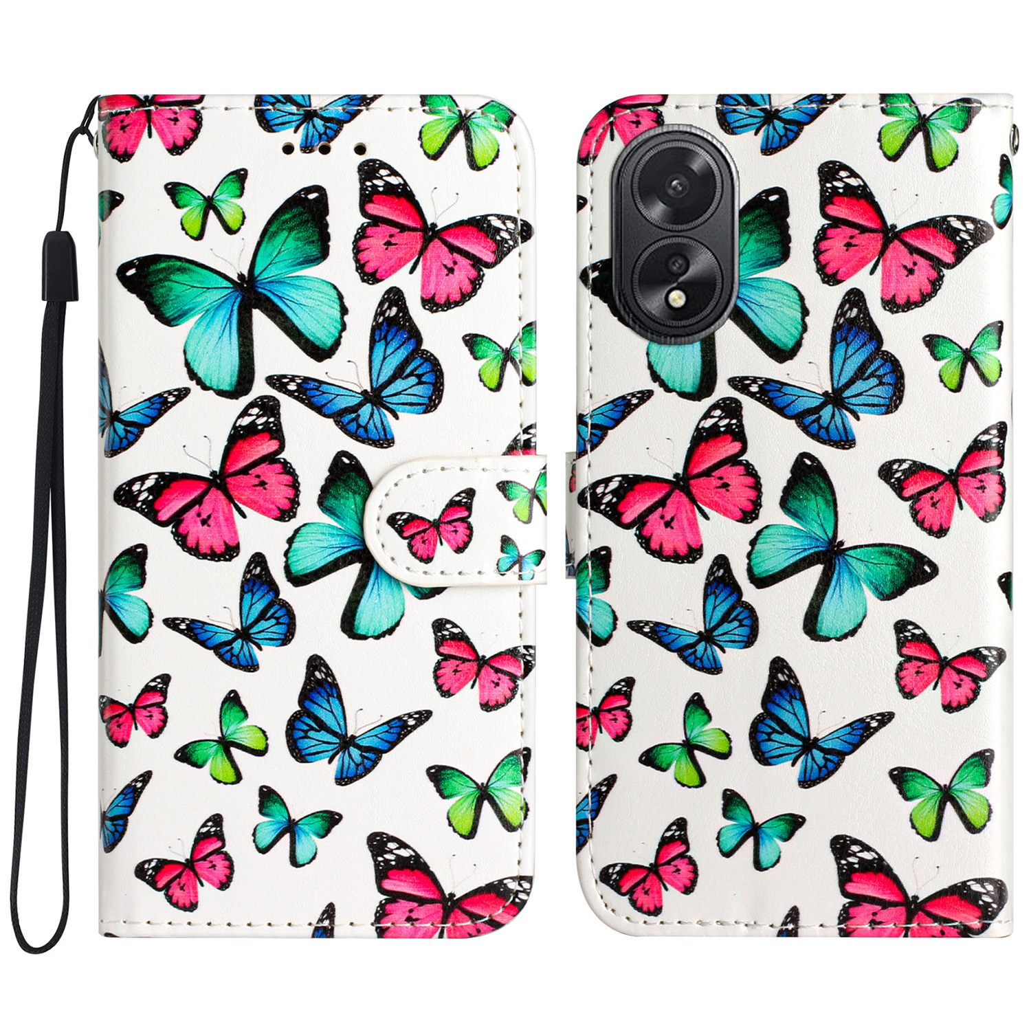 

Für Oppo A38 4g / A58 4G Gehäusemuster Gedrucktes Folio -pu -leder -telefonabdeckung - Schmetterlinge, Oppo A38 4G