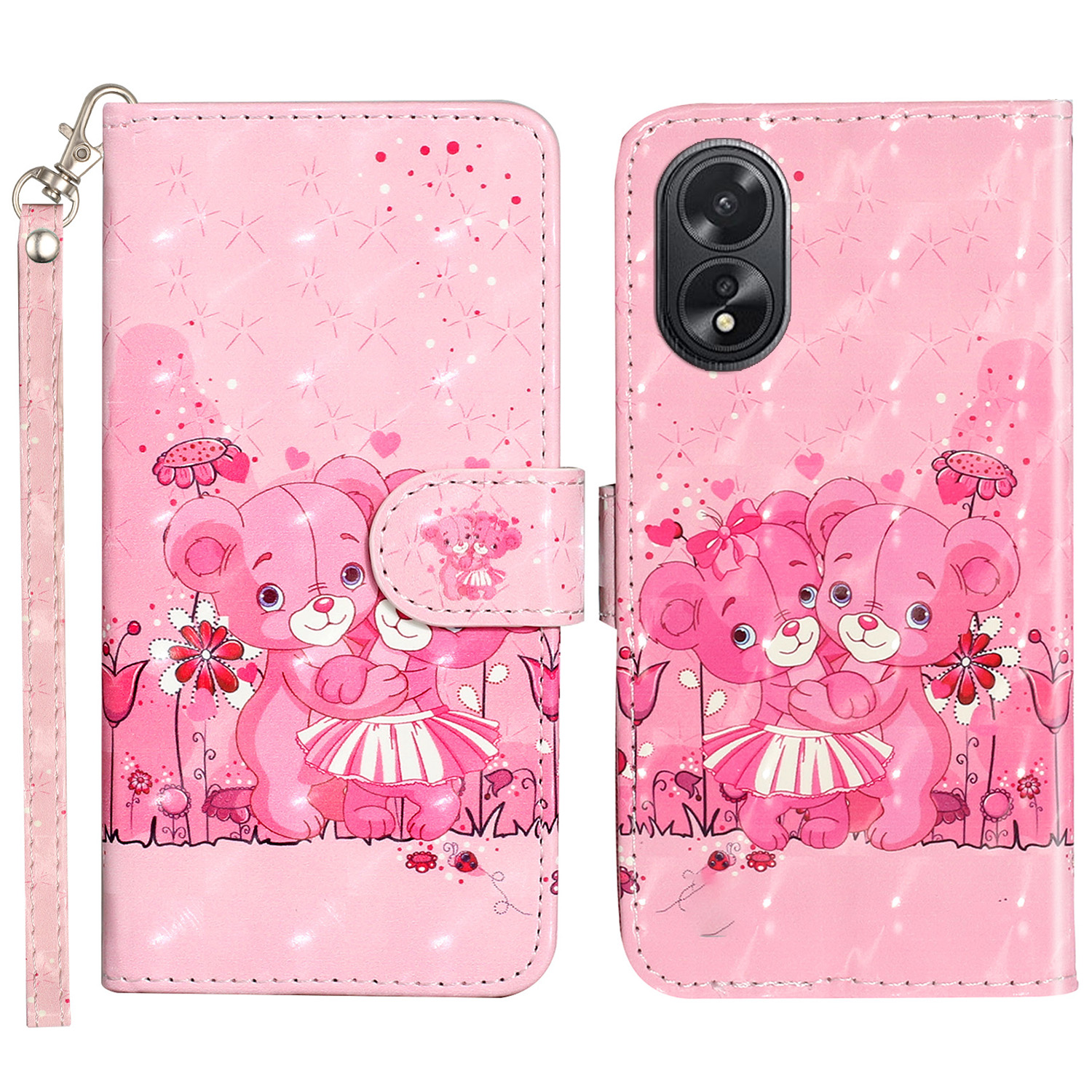 

Für Oppo A38 4g / A58 4G Cover 3D Muster Druck Leder Brieftasche Telefonhülle - Bären, Oppo A38 4G