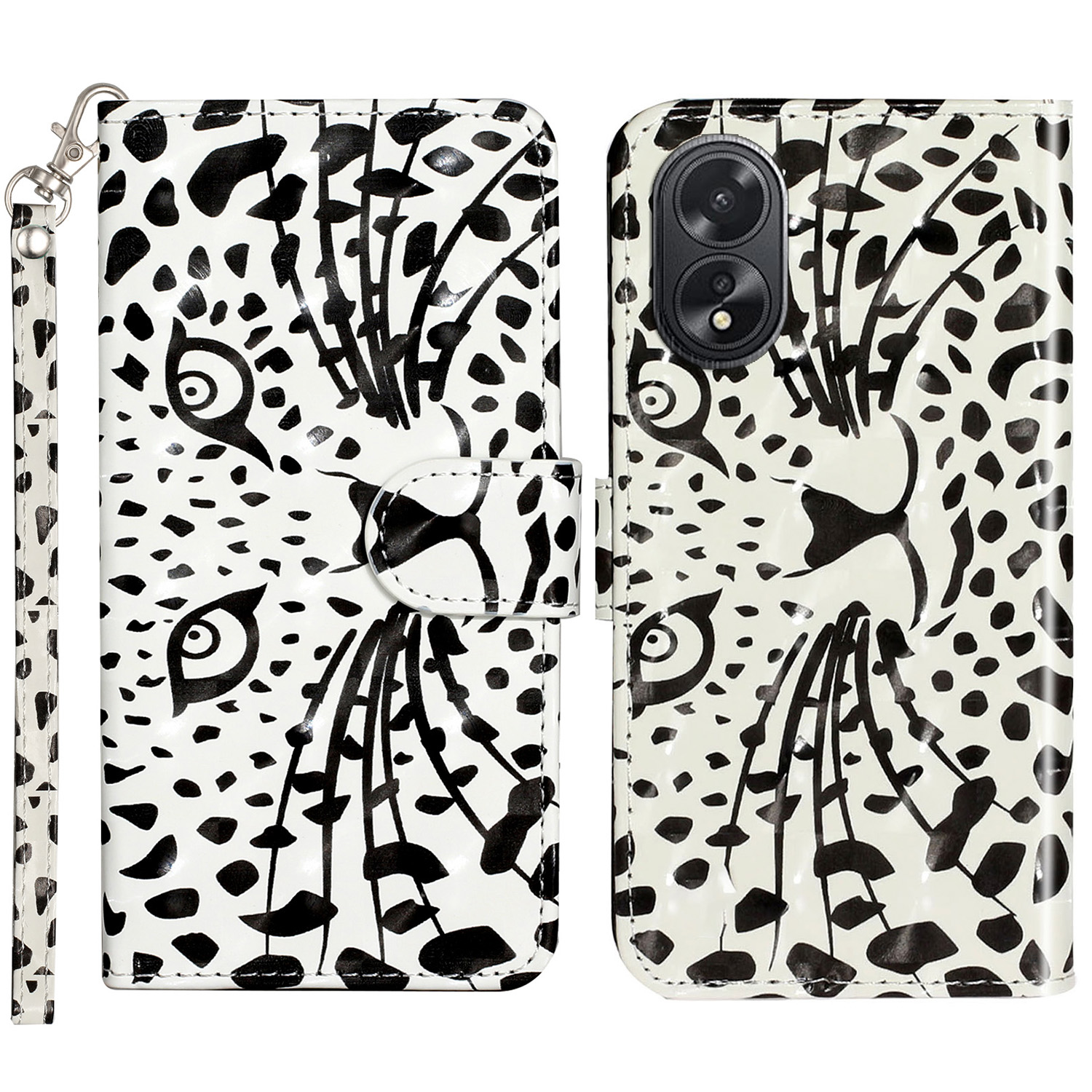

Für Oppo A38 4g / A58 4G Cover 3D Muster Druck Leder Brieftasche Telefonhülle - Leopardenkopf, Oppo A38 4G