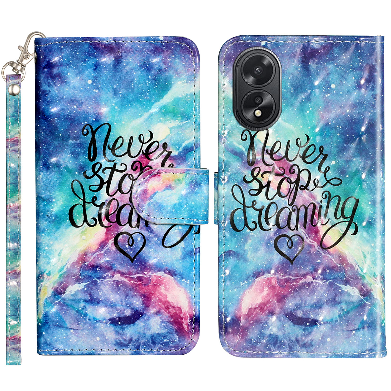 

Für Oppo A38 4g / A58 4G Cover 3D Muster Druck Leder Brieftasche Telefonhülle - Sternenklarer Himmel, Oppo A38 4G