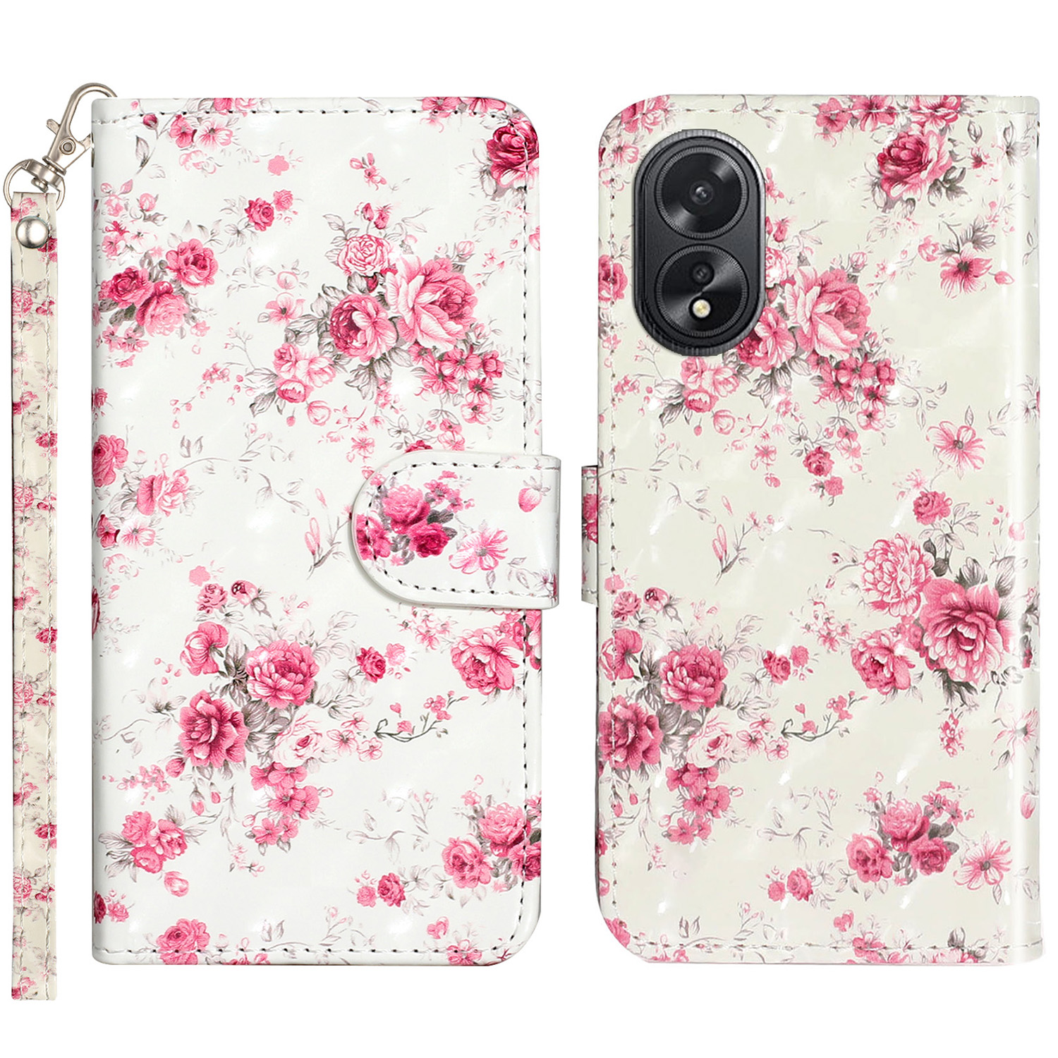 

Für Oppo A38 4g / A58 4G Cover 3D Muster Druck Leder Brieftasche Telefonhülle - Rosen, Oppo A38 4G