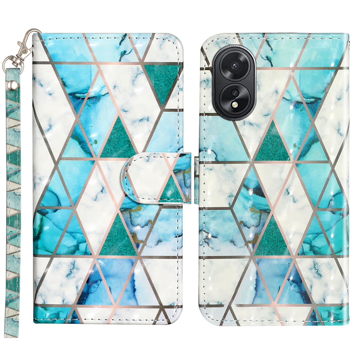 

Für Oppo A38 4g / A58 4G Cover 3D Muster Druck Leder Brieftasche Telefonhülle - Grüner Marmor, Oppo A38 4G