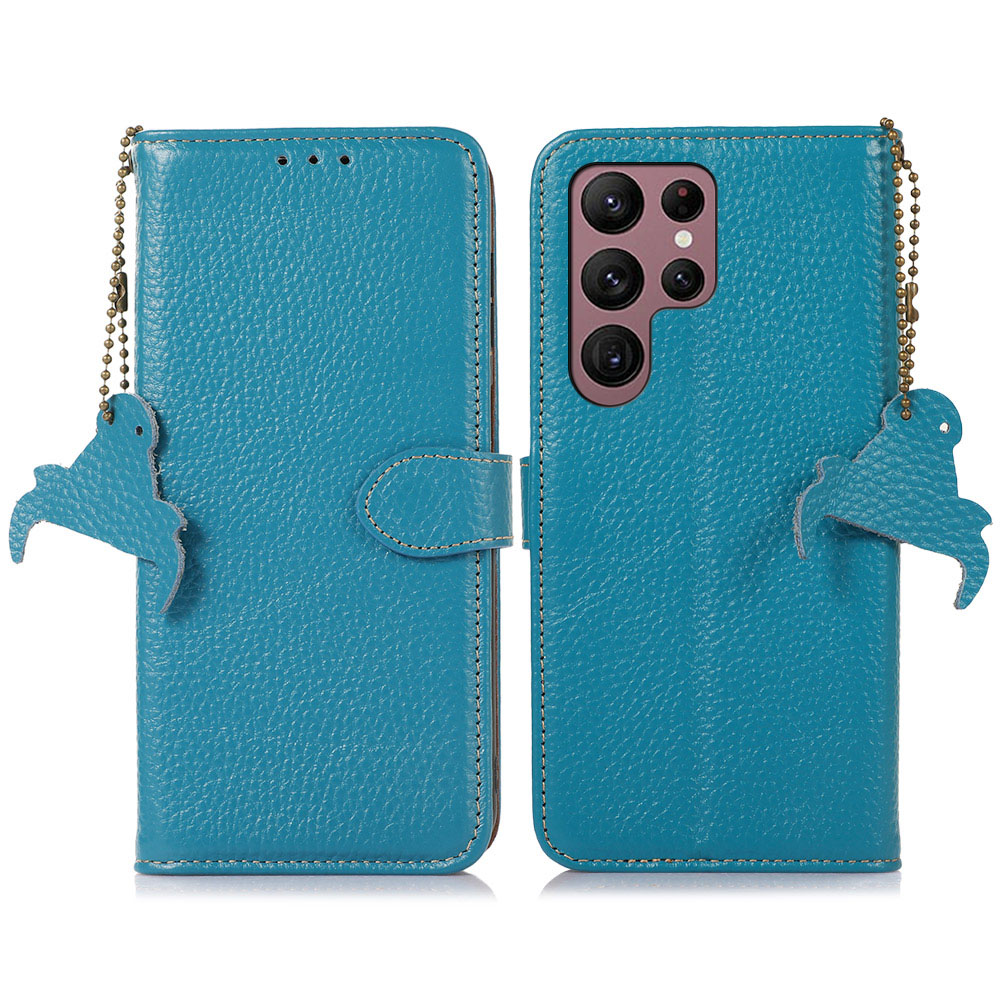 

Für Samsung Galaxy S24 Ultra Case RFID Blockieren Echte Kuhleder -telefonabdeckung - Blau, Galaxy S24 Ultra