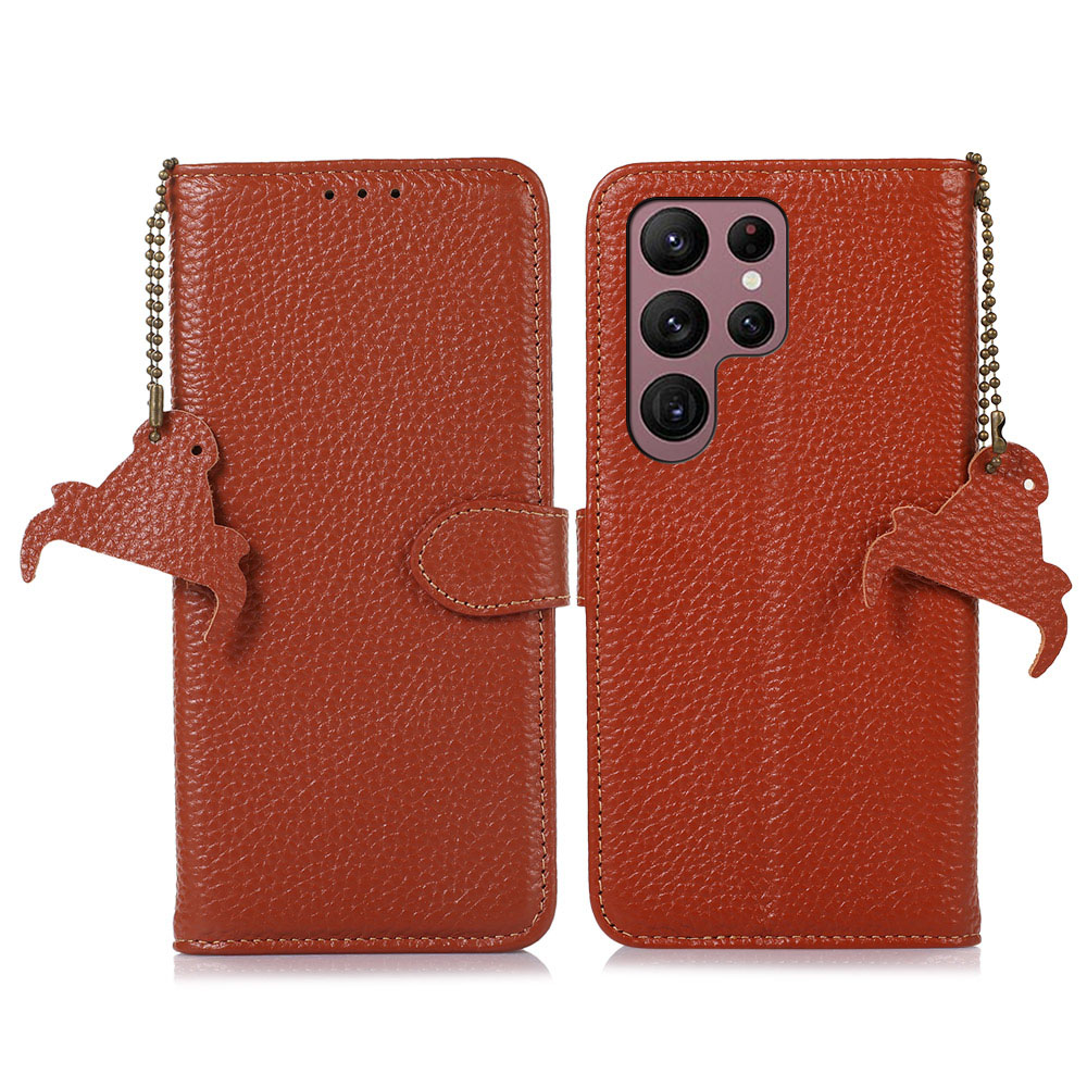 

Für Samsung Galaxy S24 Ultra Case RFID Blockieren Echte Kuhleder -telefonabdeckung - Braun, Galaxy S24 Ultra