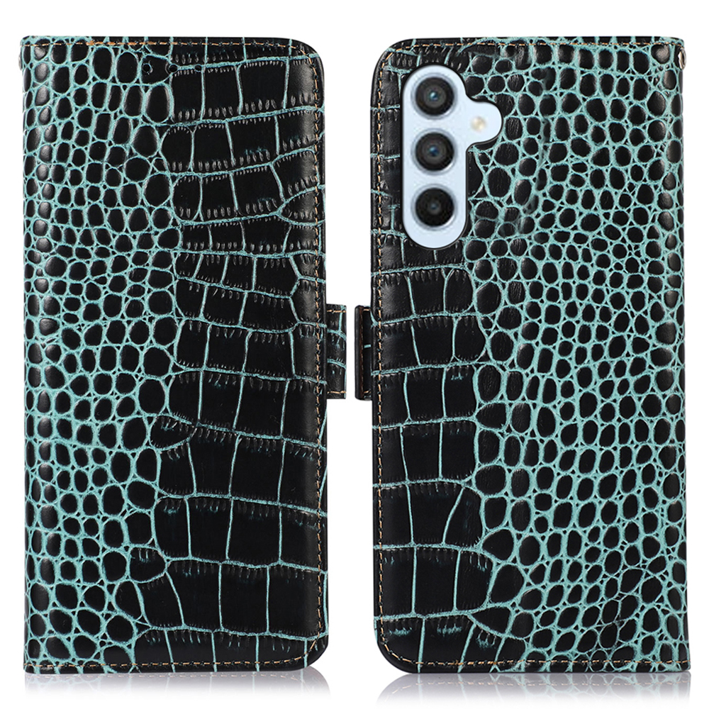 

Für Samsung Galaxy S24 Hülle Echte Kuhleder RFID Blocking Wallet Telefonabdeckung - Grün, Galaxy S24