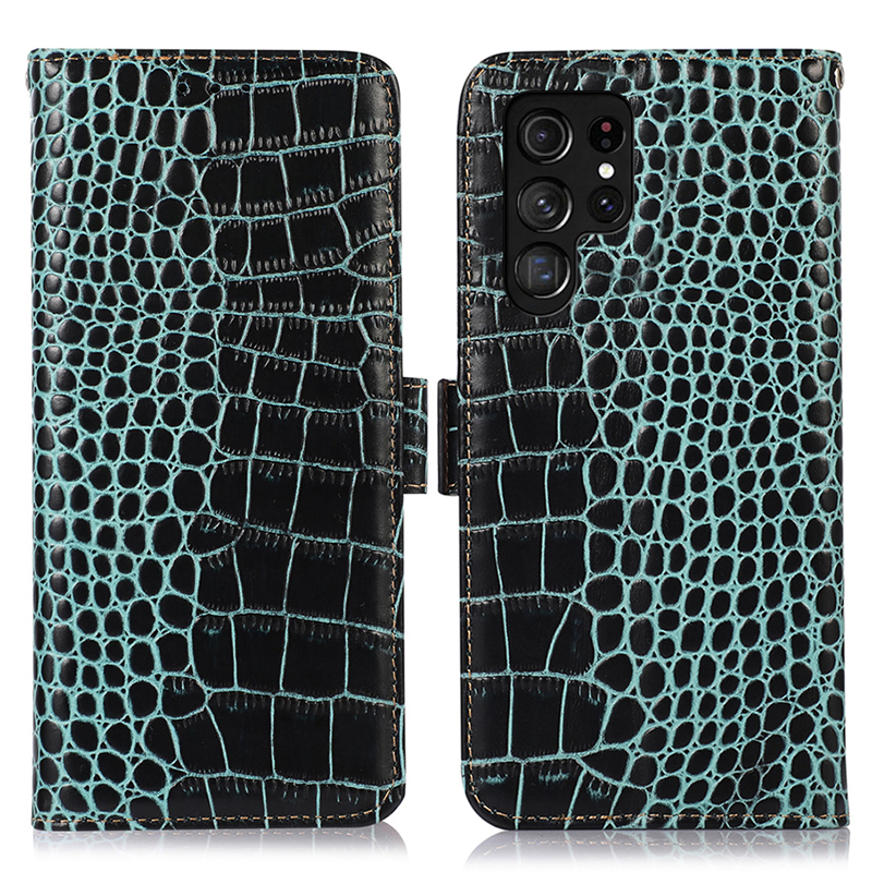 

Für Samsung Galaxy S24 Ultra Case RFID Blockieren Echte Kuh -leder -brieftaschenabdeckung - Grün, Galaxy S24 Ultra