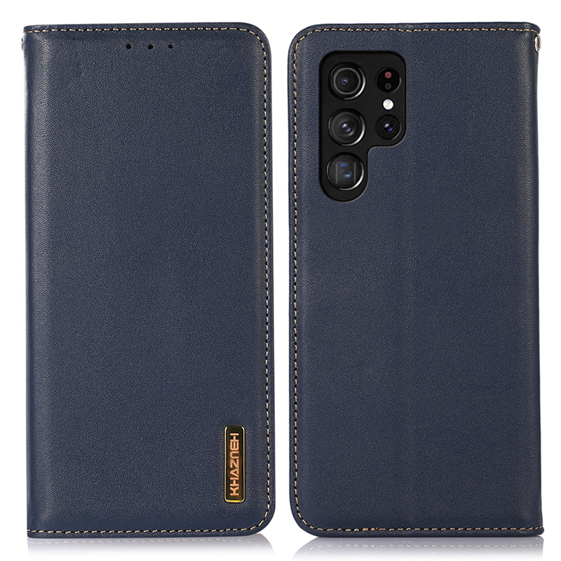 

Khazneh Für Samsung Galaxy S24 Ultra Case Nappa Textur RFID Blockierende Telefon Brieftaschenabdeckung - Blau, Galaxy S24 Ultra