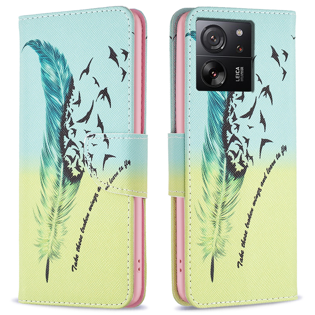 

Für Xiaomi 13t / 13t Pro / Redmi K60 Ultra Case PU Leder Muster Flip Wallet Telefonabdeckung - Feder Und Vögel, Xiaomi Redmi K60 Ultra