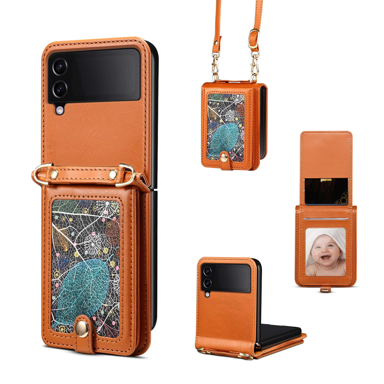 

Für Samsung Galaxy Z Flip3 5G Case Muster Card Halter Telefonabdeckung - Khaki, Samsung Galaxy Z Flip3 5G