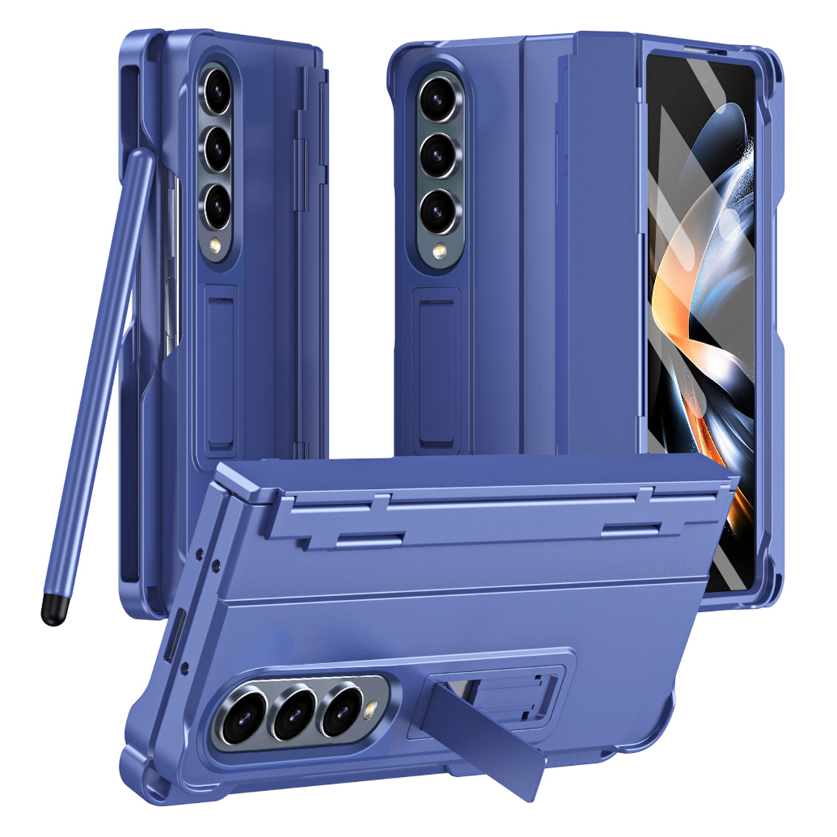 

Für Samsung Galaxy Z Fold4 5G Hage Schüsscheisschutze Phone -abdeckung Mit Bildschirmschutz / Stiftstift - Blau, Galaxy Z Fold4 5G