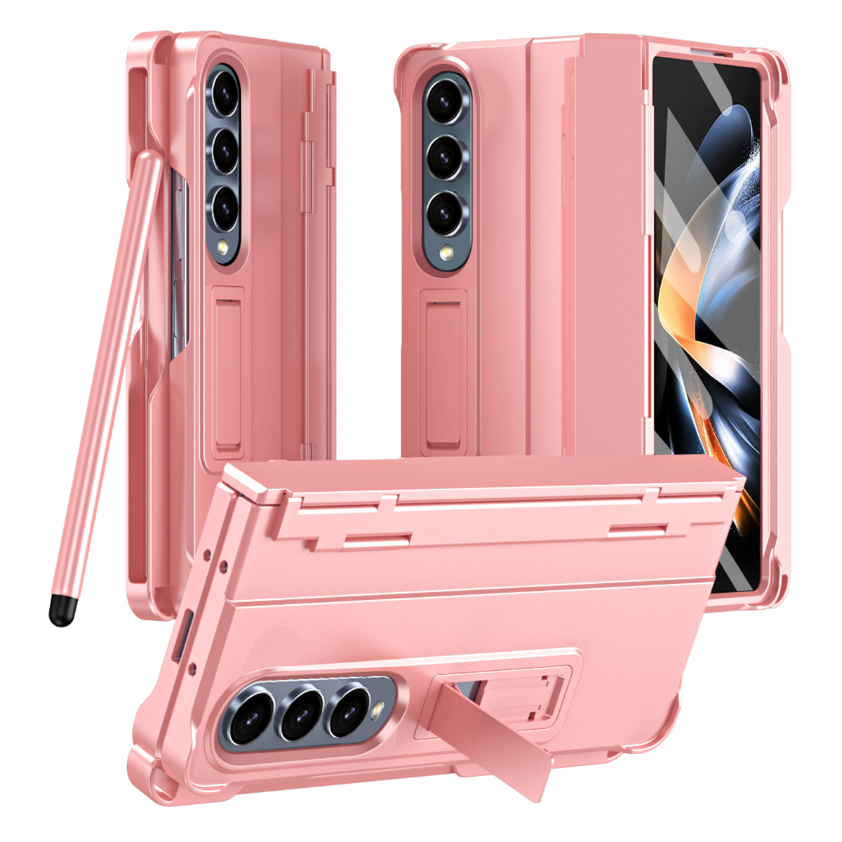 

Für Samsung Galaxy Z Fold3 5G Hülle Gummierte PC -telefonabdeckung Mit Bildschirmschutz / Stiftstift - Rosa, Galaxy Z Fold3 5G