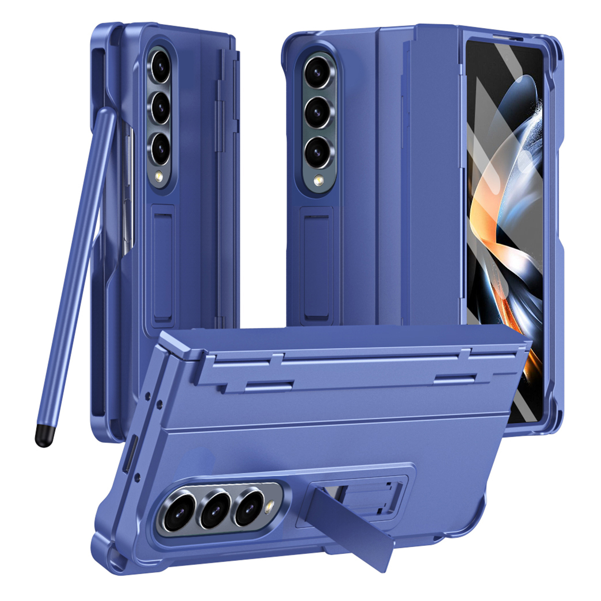 

Für Samsung Galaxy Z Fold3 5G Hülle Gummierte PC -telefonabdeckung Mit Bildschirmschutz / Stiftstift - Blau, Galaxy Z Fold3 5G