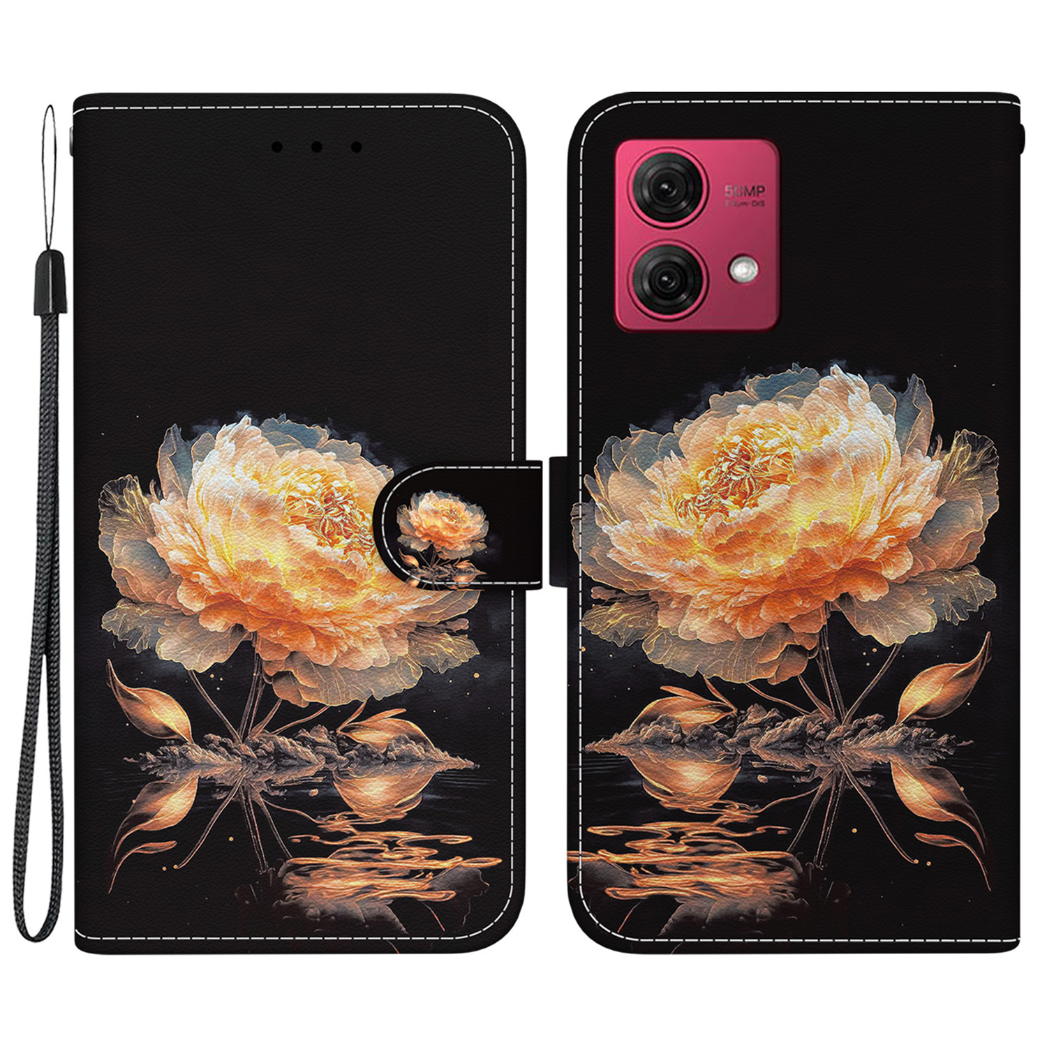 

Für Motorola Moto G84 5G -koffer -muster -druck -telefon -brieftaschenabdeckung - Gold Pfingstrose, Motorola Moto G84 5G