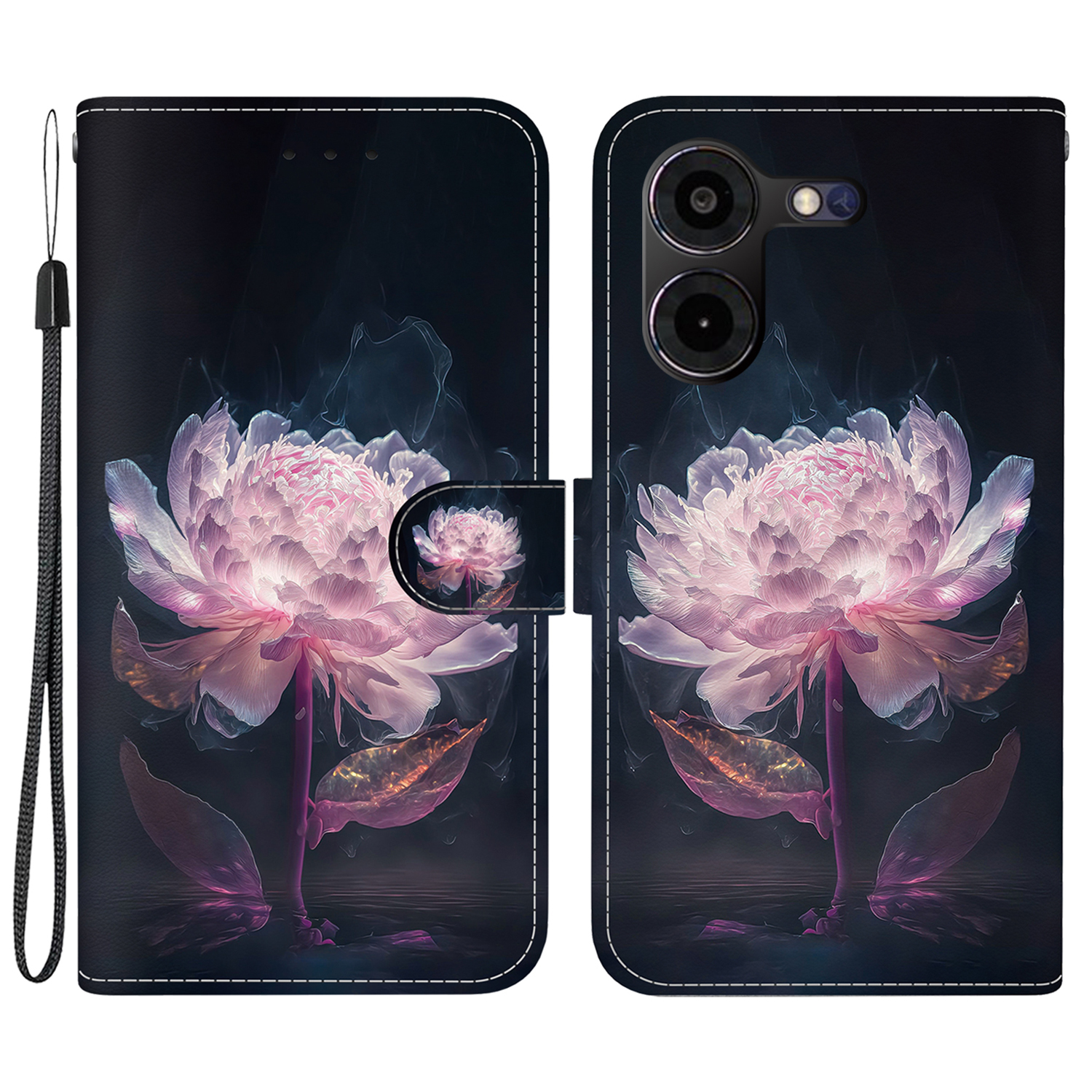 

Für Tecno Pova 5 Pro 4G -hülle Leder -brieftasche Telefonabdeckung - Lila Pfingstrosen, Tecno Pova 5 Pro 4G