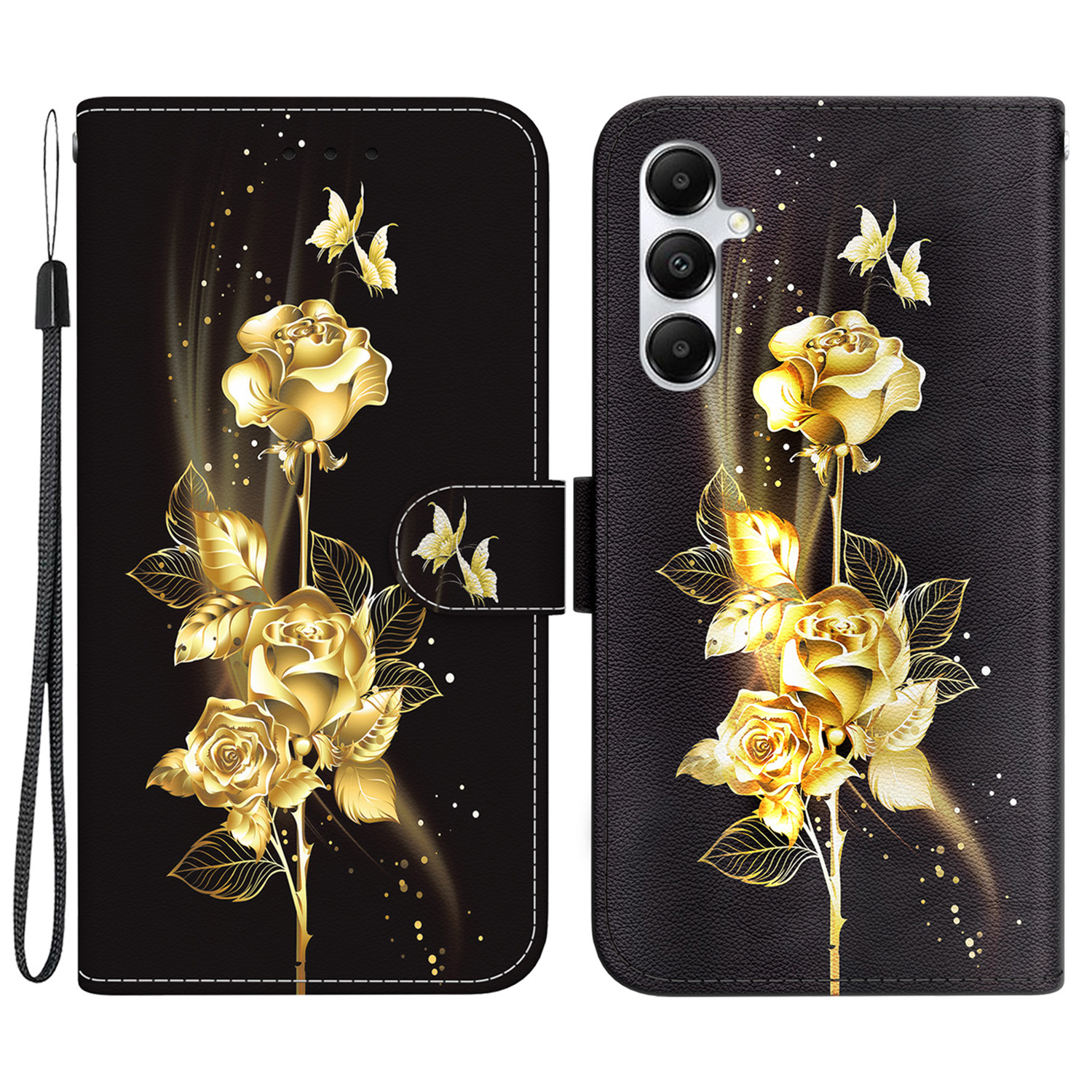 

Für Samsung Galaxy A05s 4G -koffer -muster -druck -telefonabdeckung Mit Brieftasche - Gold Schmetterling Rose, Samsung Galaxy A05s 4G
