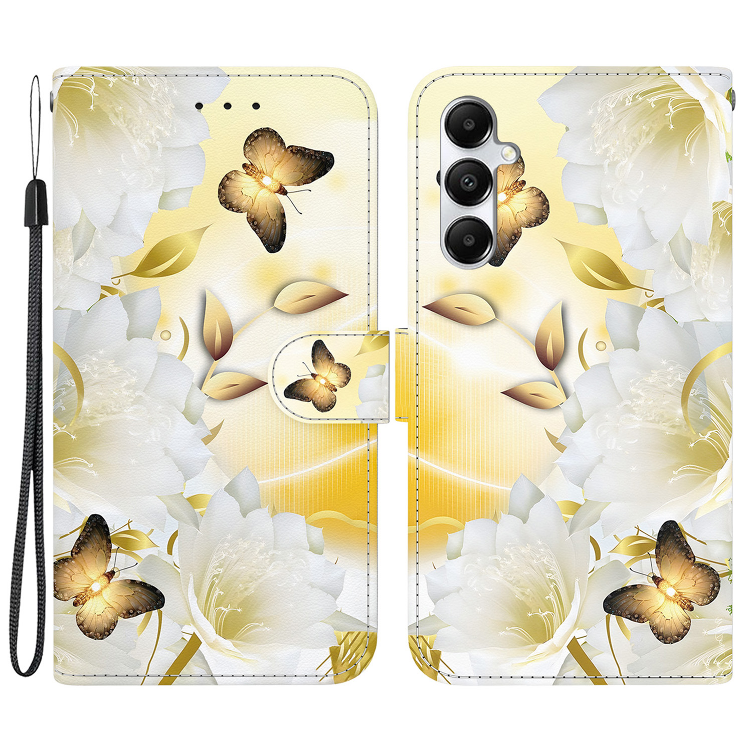 

Für Samsung Galaxy A05s 4G -koffer -muster -druck -telefonabdeckung Mit Brieftasche - Gold Schmetterlingsblume, Samsung Galaxy A05s 4G