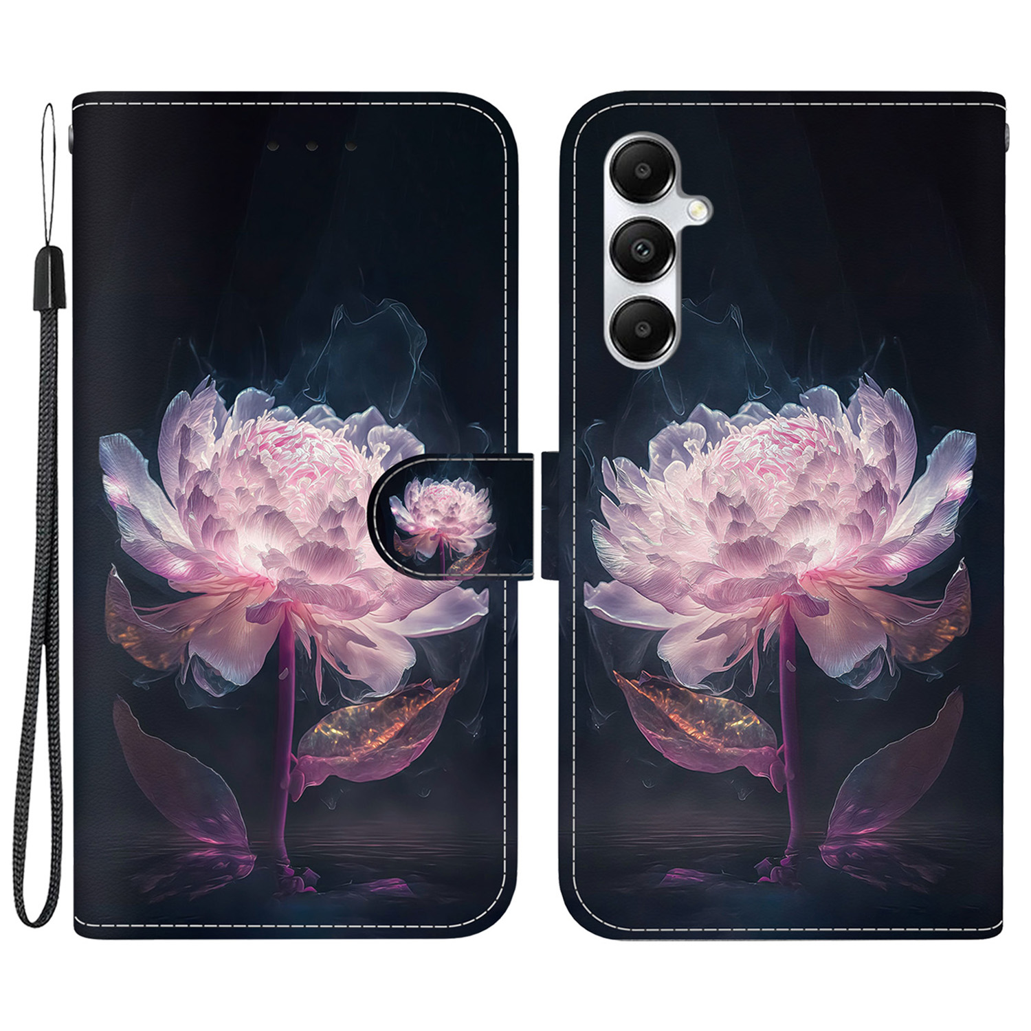 

Für Samsung Galaxy A05s 4G -koffer -muster -druck -telefonabdeckung Mit Brieftasche - Lila Pfingstrosen, Samsung Galaxy A05s 4G