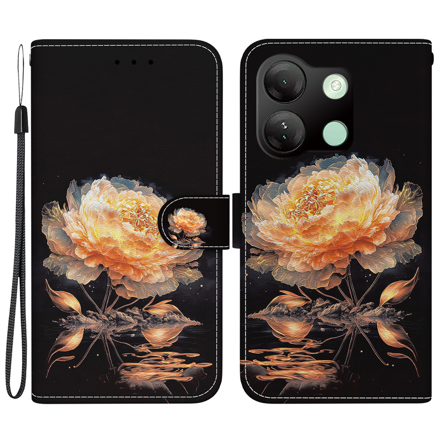

Für Infinix Smart 7 HD 4G Hülle PU Leder 3D Muster Flip Phone Deckung - Gold Pfingstrose, Infinix Smart 7 HD 4G