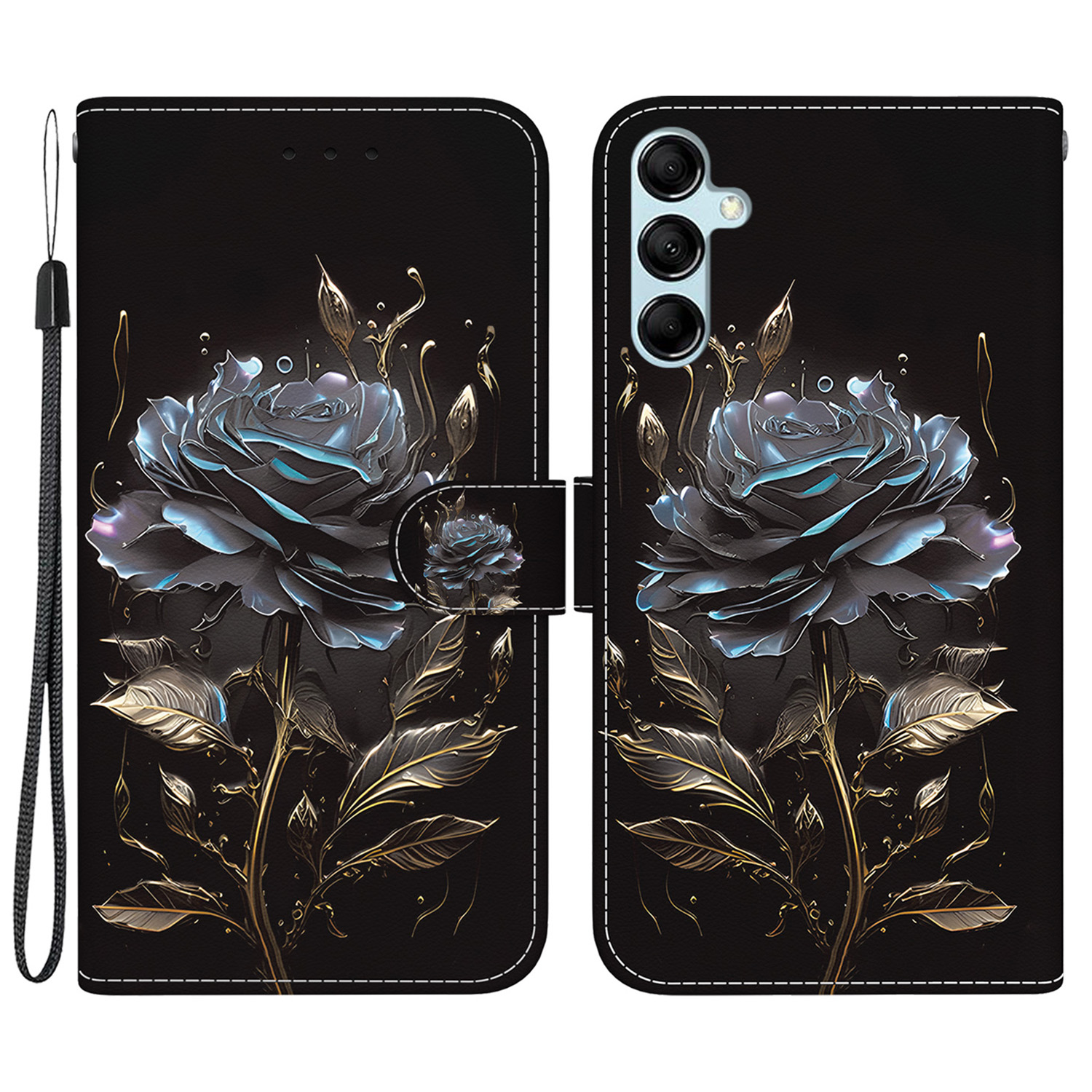 

Für Samsung Galaxy A15 4G Hülle 3D Muster PU Leder Flip Schocksicherer Abdeckung - Schwarze Rose, Galaxy A15 4G