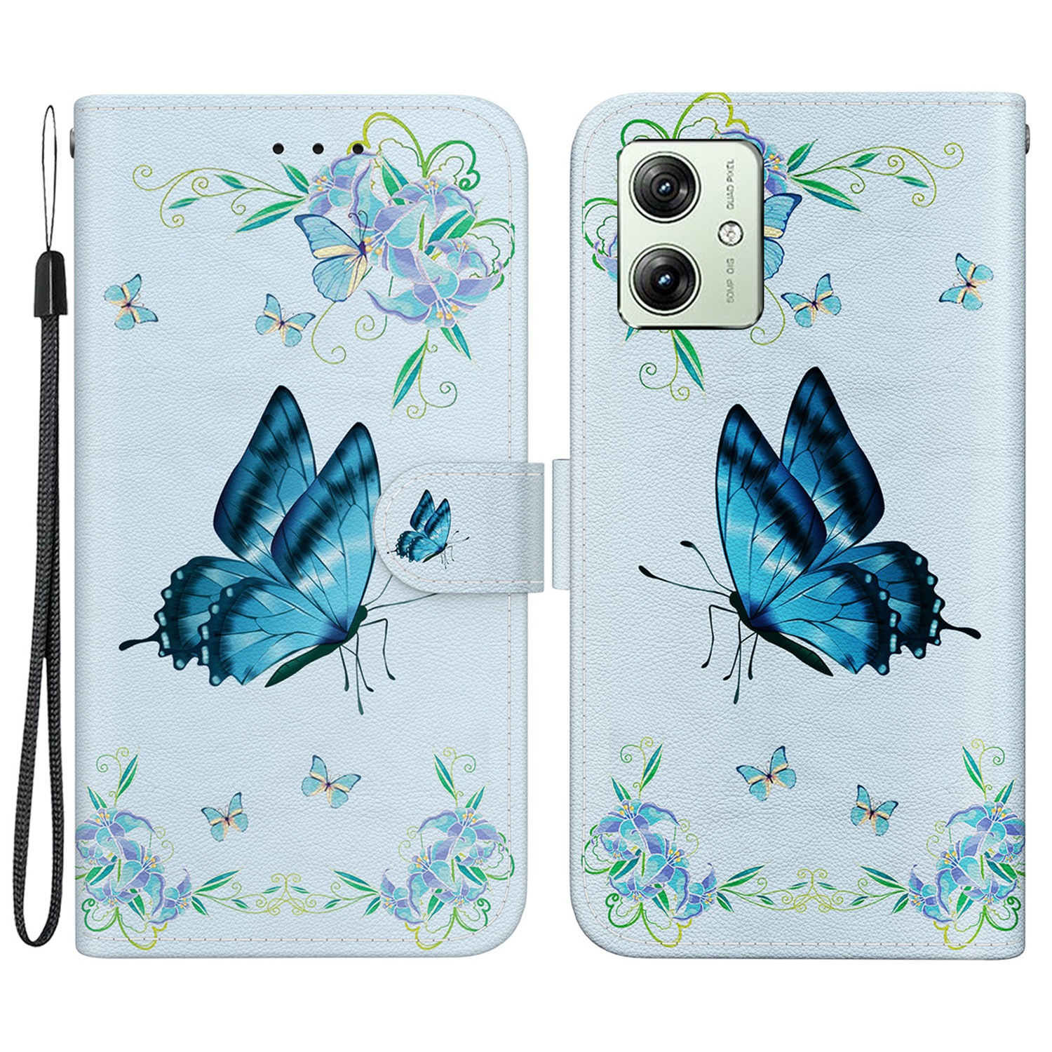 

Für Motorola Moto G54 5G Hülle Folio PU Leder -ständer Brieftasche Telefonabdeckung - Blaue Schmetterlingsblume, Motorola Moto G54 5G