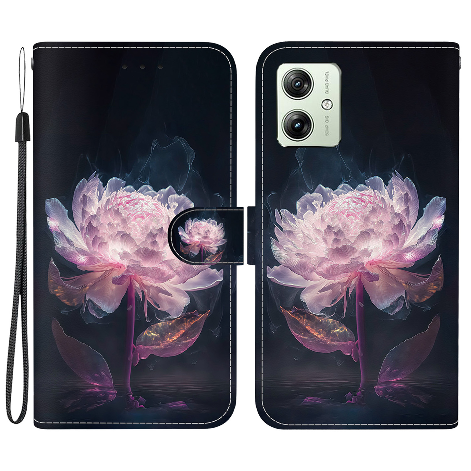 

Für Motorola Moto G54 5G Hülle Folio PU Leder -ständer Brieftasche Telefonabdeckung - Lila Pfingstrosen, Motorola Moto G54 5G