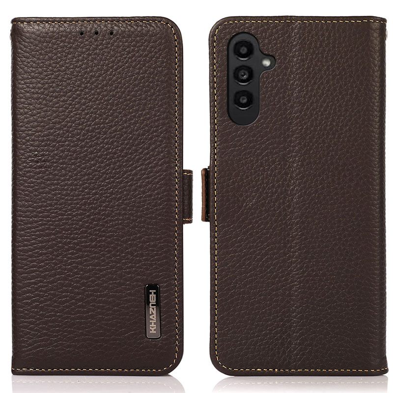 

Khazneh Für Samsung Galaxy A15 4G Hülle Echte Kuhleder RFID Blockierende Telefon Brieftasche - Braun, Galaxy A15 4G