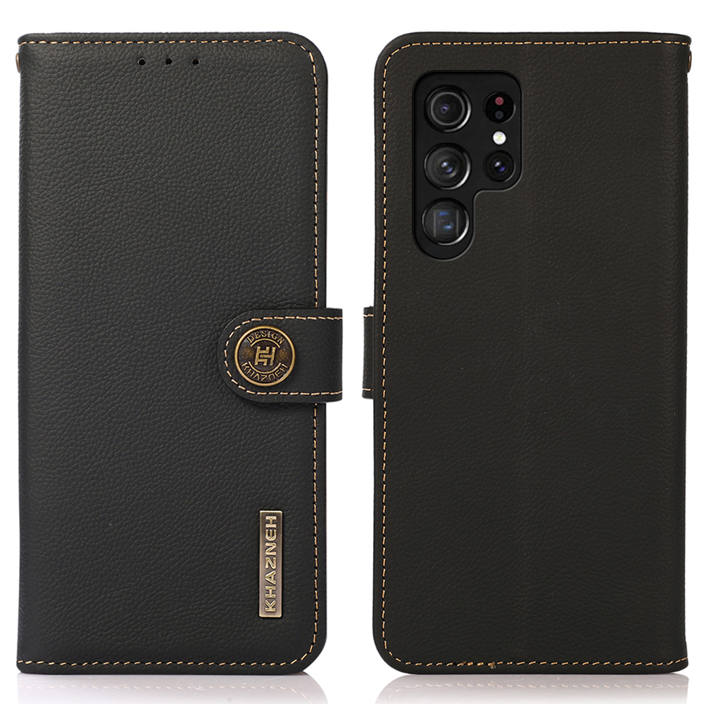 

Khazneh Für Samsung Galaxy S24 Ultra -hülle Schocksicherer Echtes Kuhleder -telefonabdeckung - Schwarz, Galaxy S24 Ultra