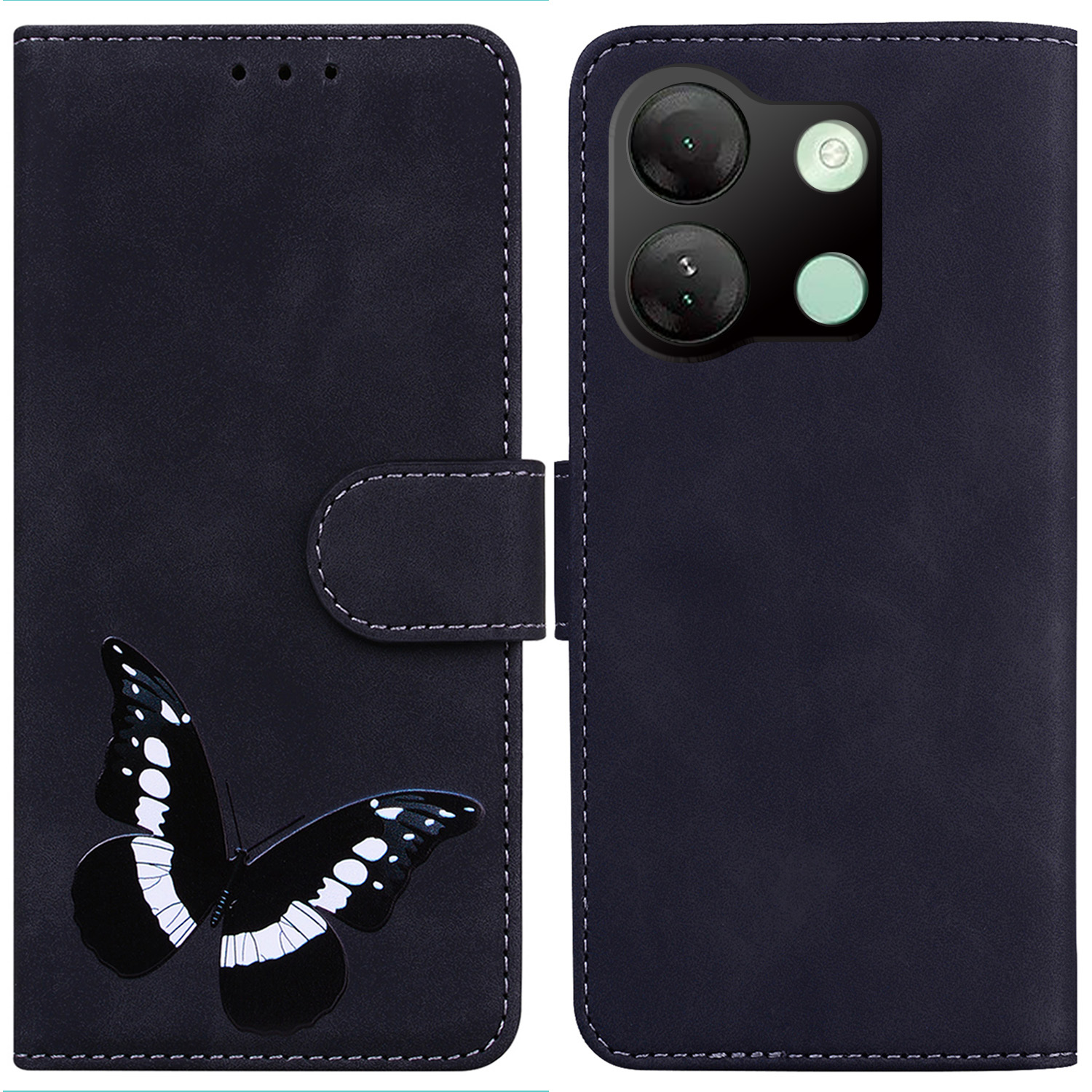 

Für Infinix Smart 7 HD 4G Hülle PU Leder Schmetterling Druckmagnetverschluss Telefonabdeckung - Schwarz, Infinix Smart 7 HD 4G