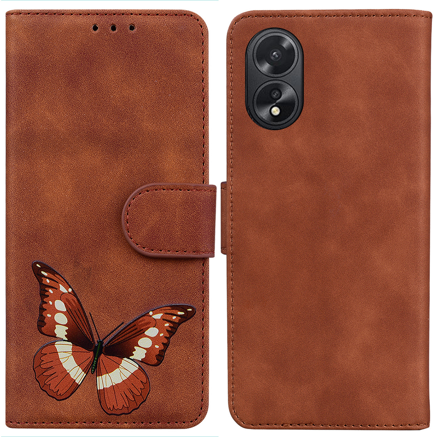 

Für Oppo A18 4g / A38 4G Hülle PU Leder Butterfly Druckmagnetflip -telefonabdeckung - Braun, Oppo A18 4G