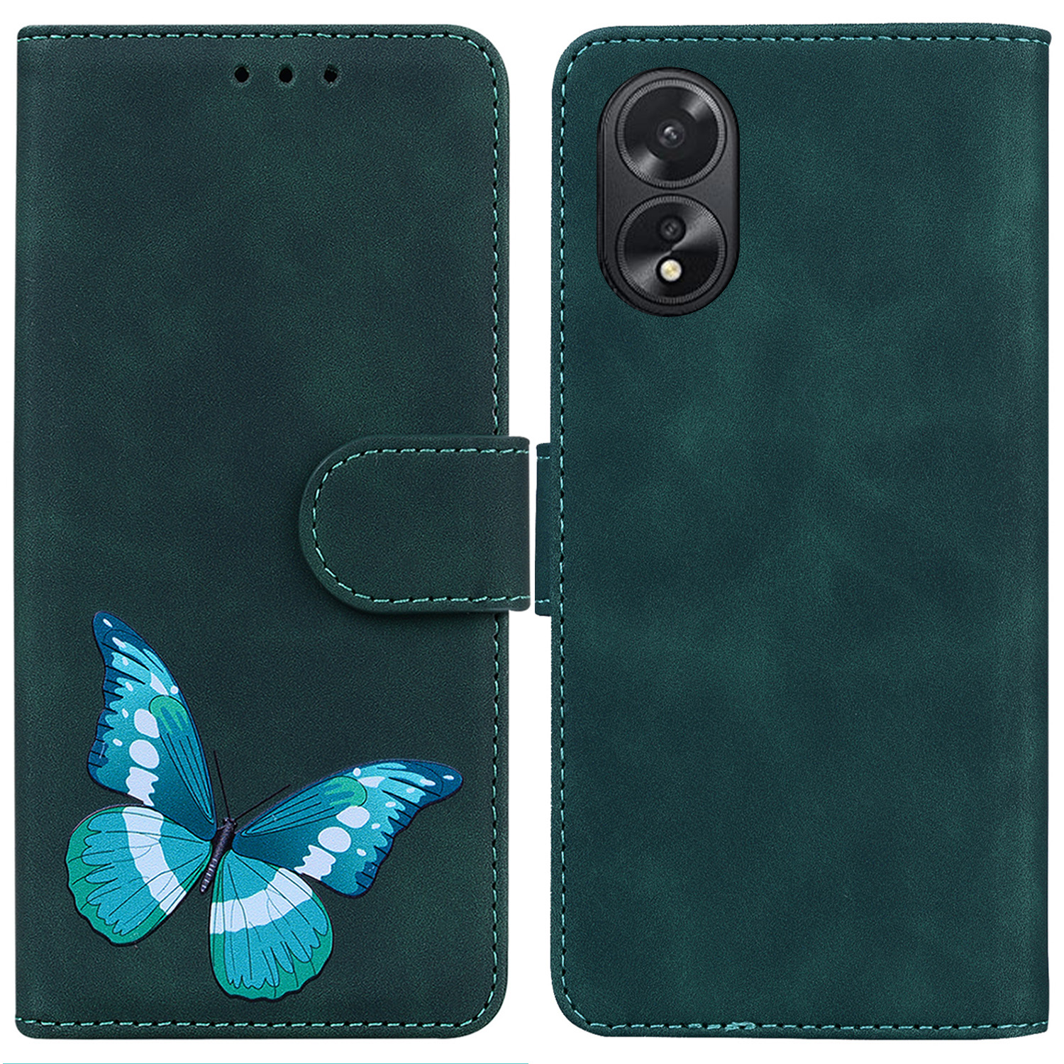 

Für Oppo A18 4g / A38 4G Hülle PU Leder Butterfly Druckmagnetflip -telefonabdeckung - Grün, Oppo A18 4G