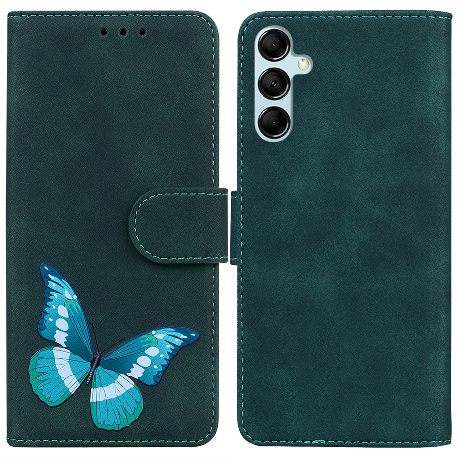 

Für Samsung Galaxy A15 4G Hülle Haut Skin-touch-leder-schmetterlings-druckhelfer-telefonabdeckung - Grün, Galaxy A15 4G