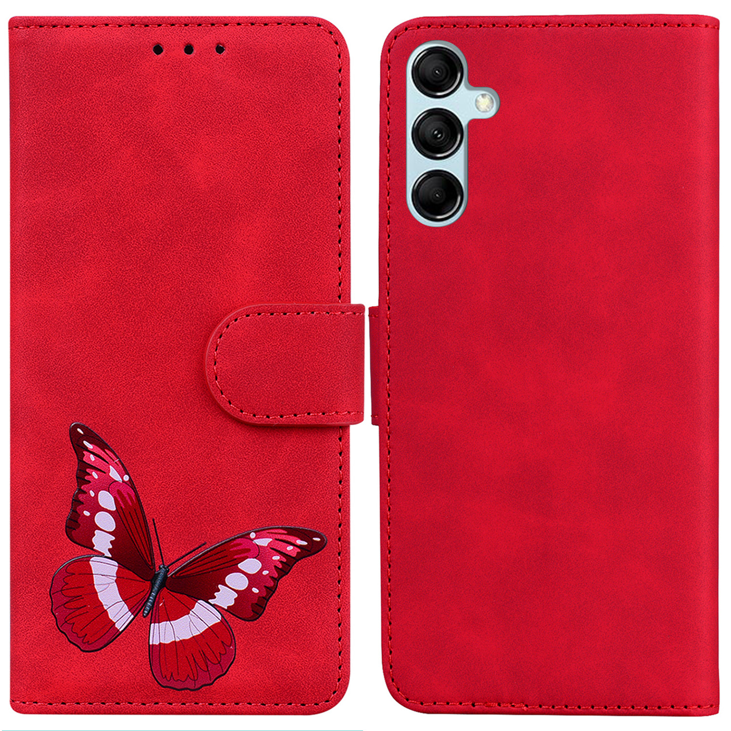 

Für Samsung Galaxy A15 4G Hülle Haut Skin-touch-leder-schmetterlings-druckhelfer-telefonabdeckung - Rot, Galaxy A15 4G